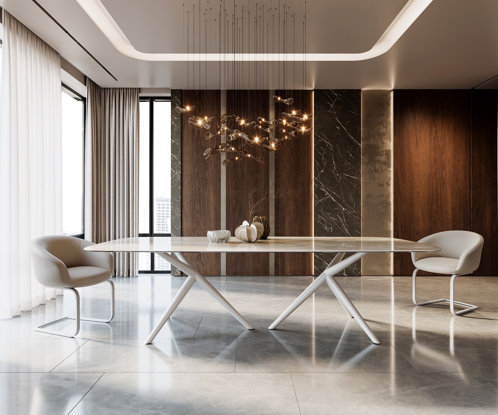 Stół do jadalni Edge kształt beczki 270x120cm ceramika Iris FMG Onice Grigio rama Estelar metal biały 3