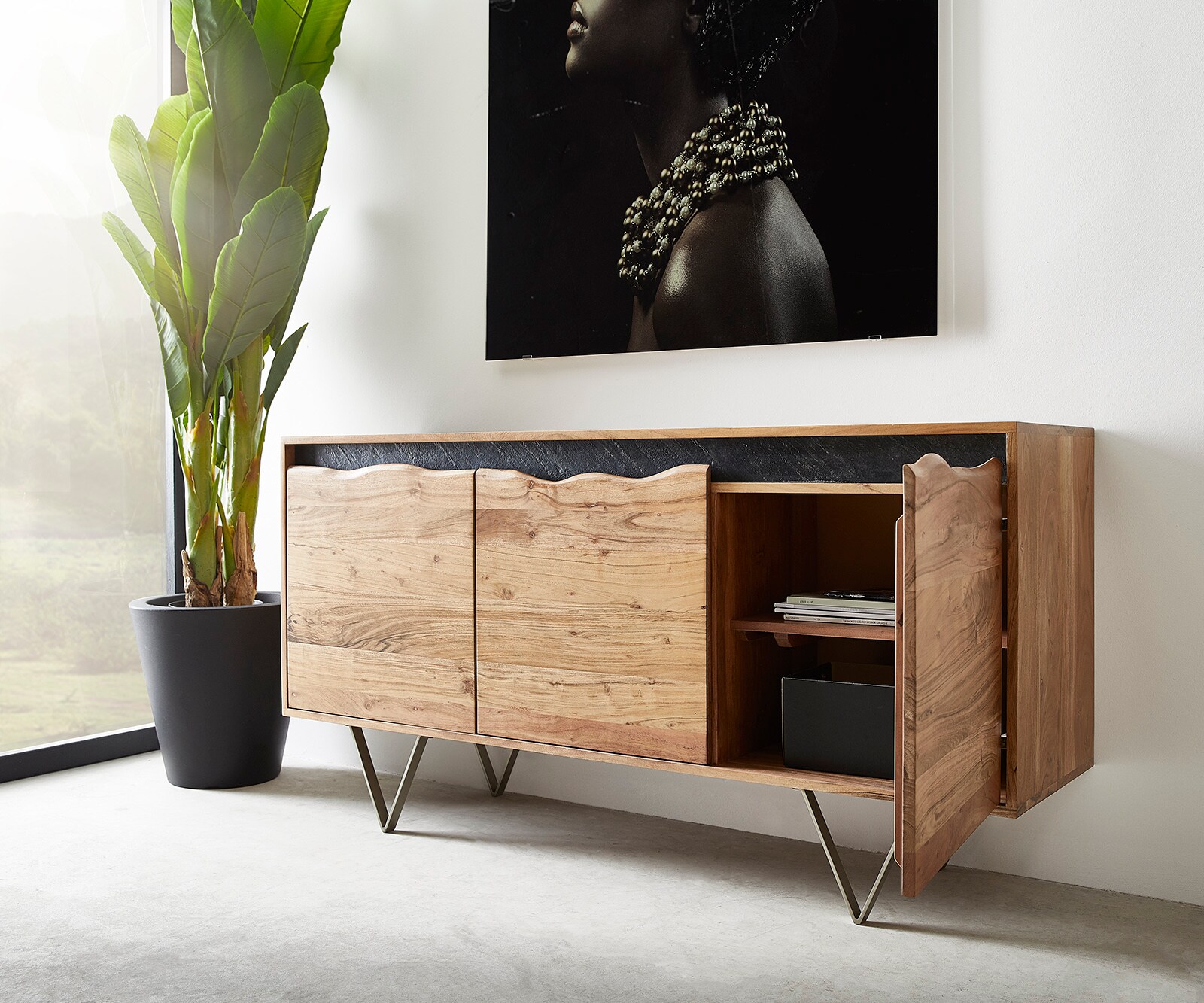 Komoda Stonegrace 147x45 cm akacja naturalna 3 drzwi live-edge 4
