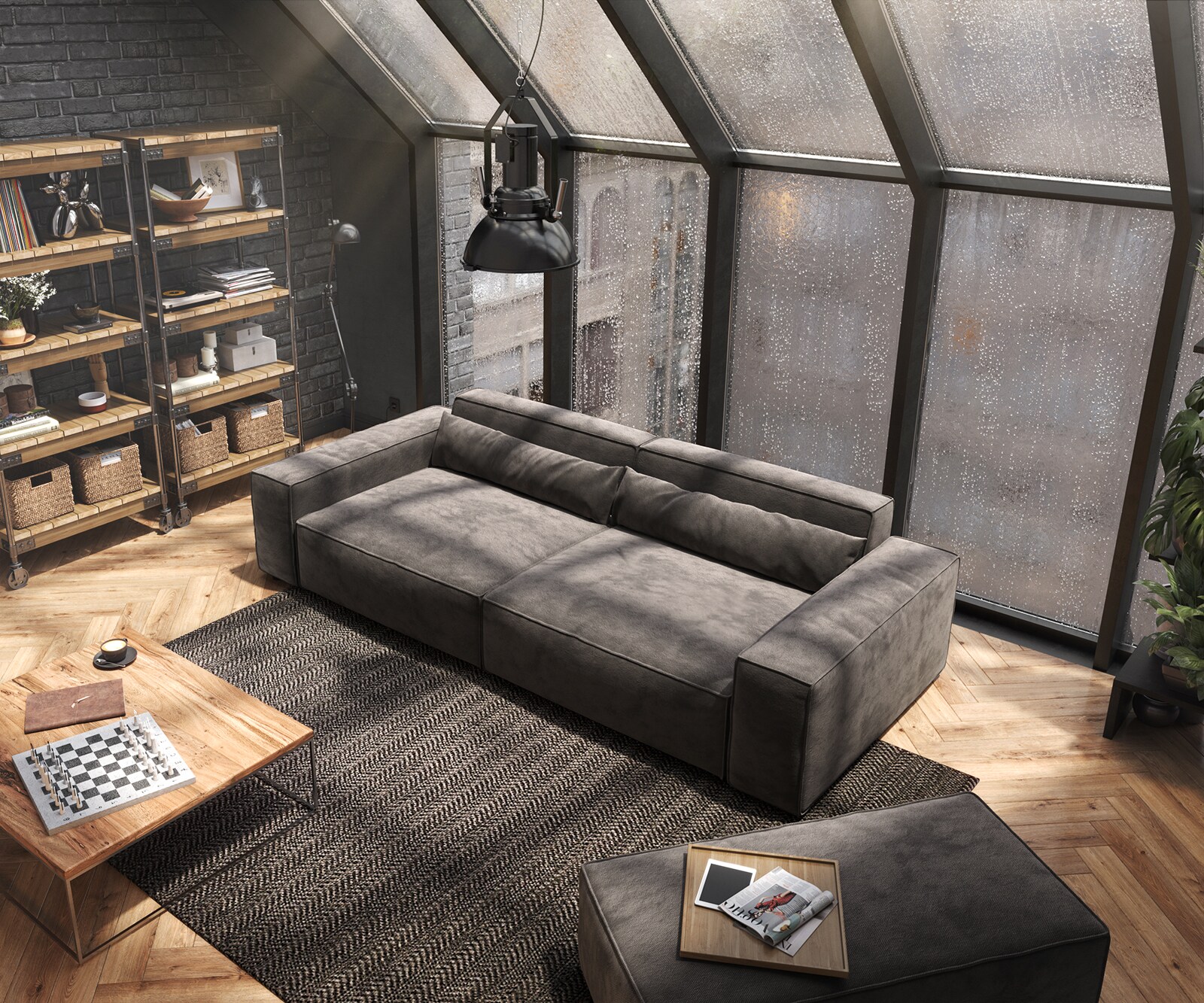 Sofa Sirpio XL 270x130cm mikrofibra brąz khaki z pufem 3