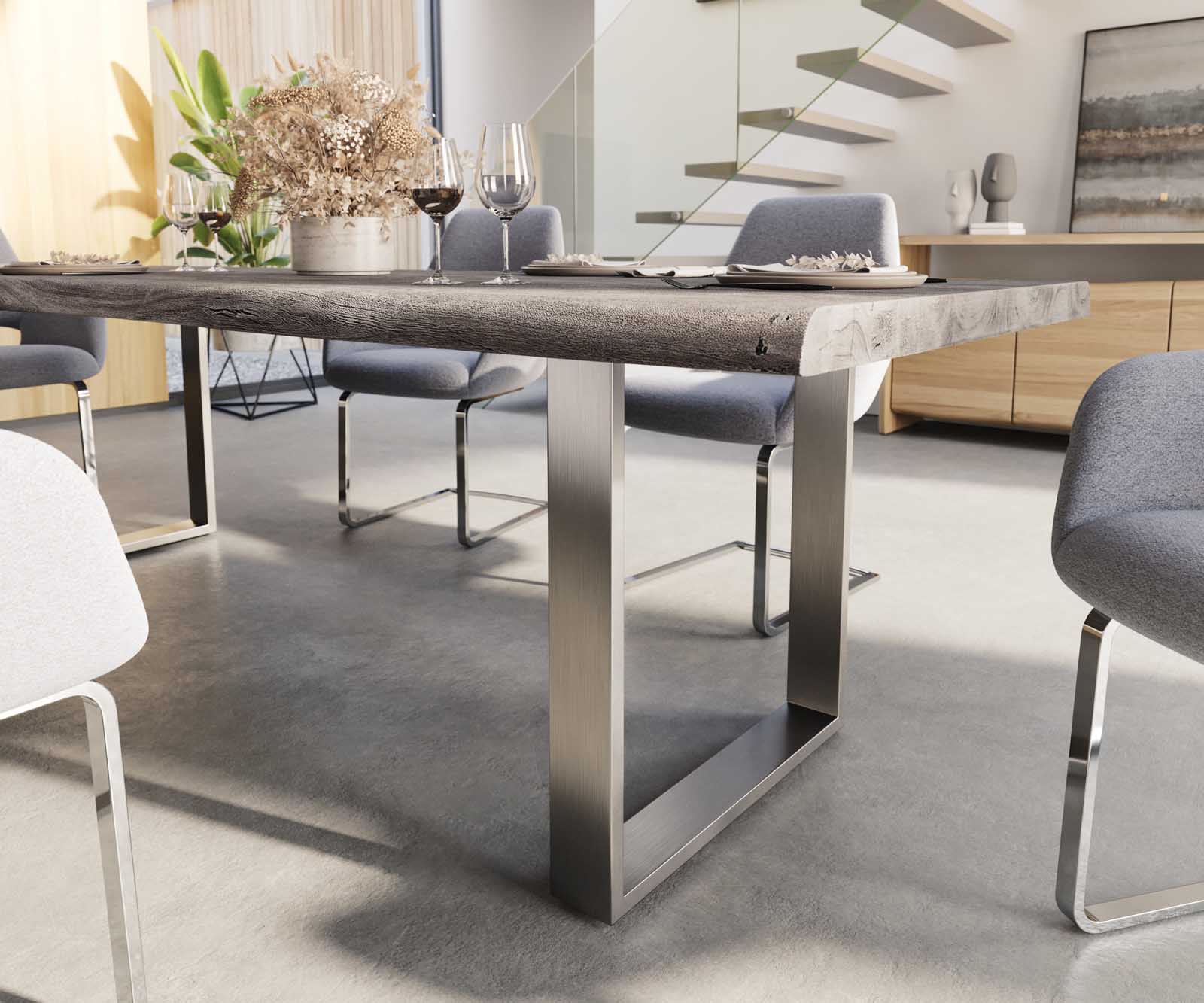 Stół do jadalni Edge 260x100 XL akacja platynowa stal nierdzewna live-edge 4