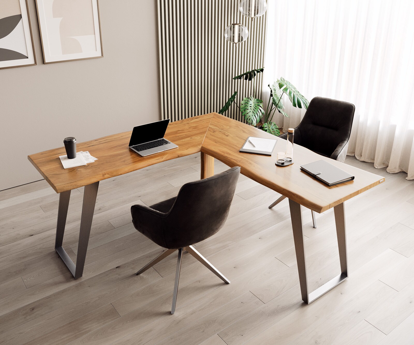 Biurko Live-Edge 170x170 cm akacja naturalna rama srebrna live-edge 5