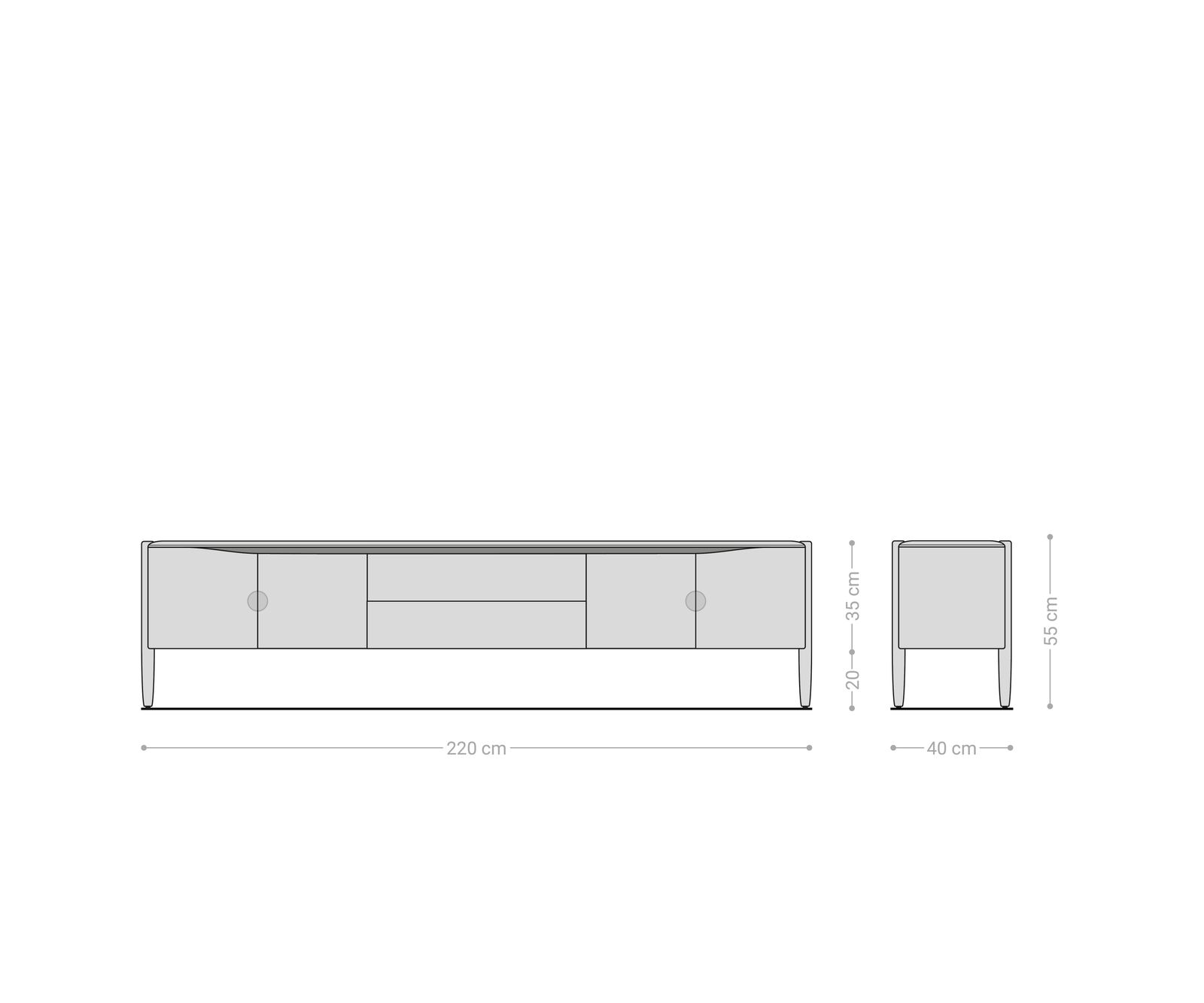 Szafka RTV Simcha 220 cm akacja naturalna 4 drzwi 2 szuflady 8