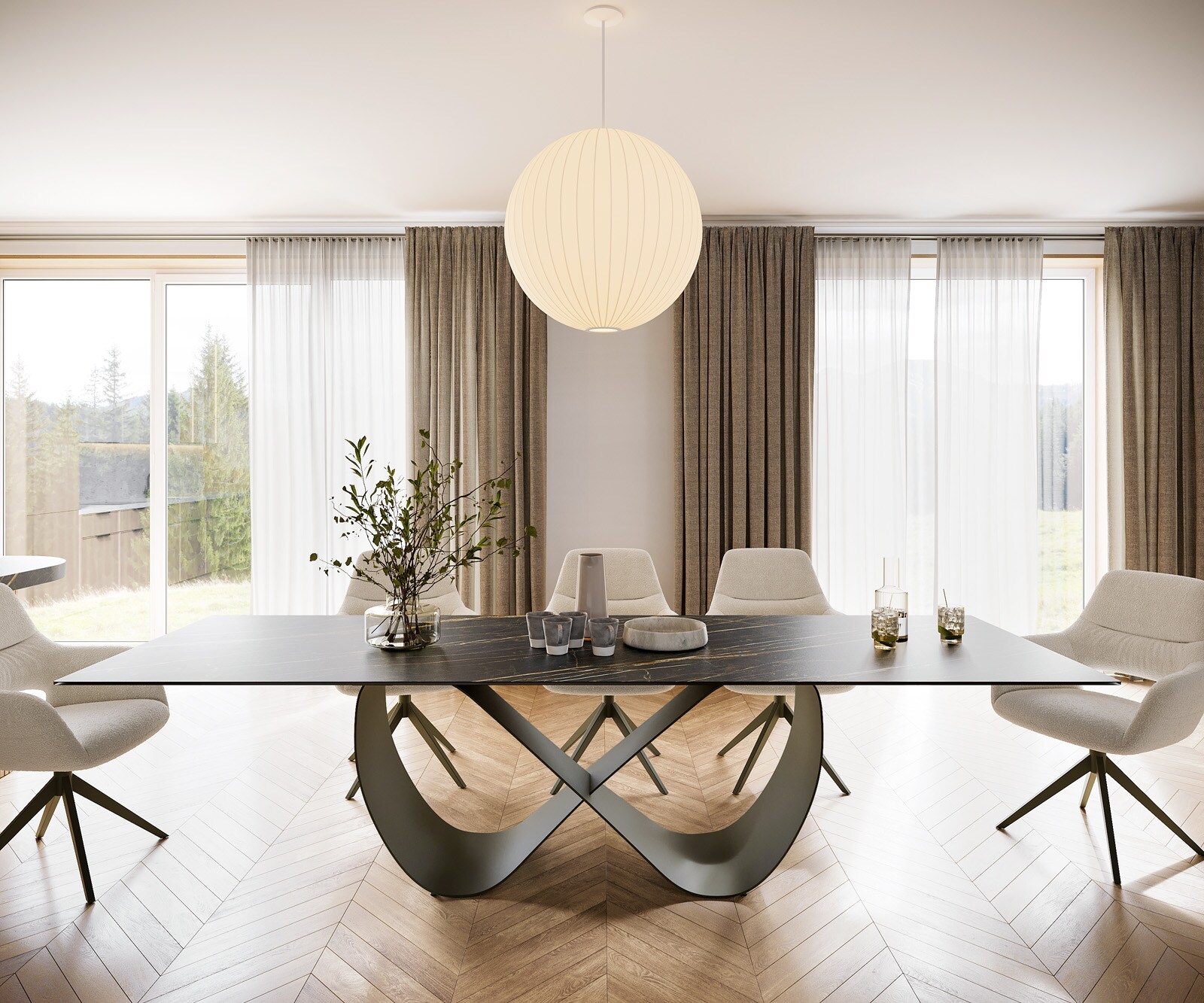 Stół do jadalni Edge 300x100cm ceramika Laminam® Noir Desir brązowy rama Infinity metal kolor tytanowy 1