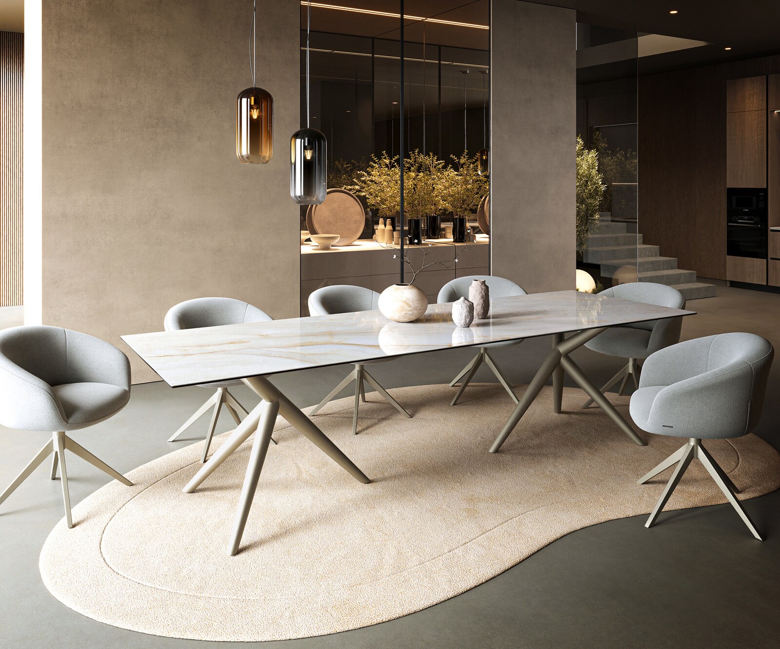 Stół do jadalni Edge 300x100cm ceramika Onyx Pearl rama Estelar metal kolor tytanowy 6