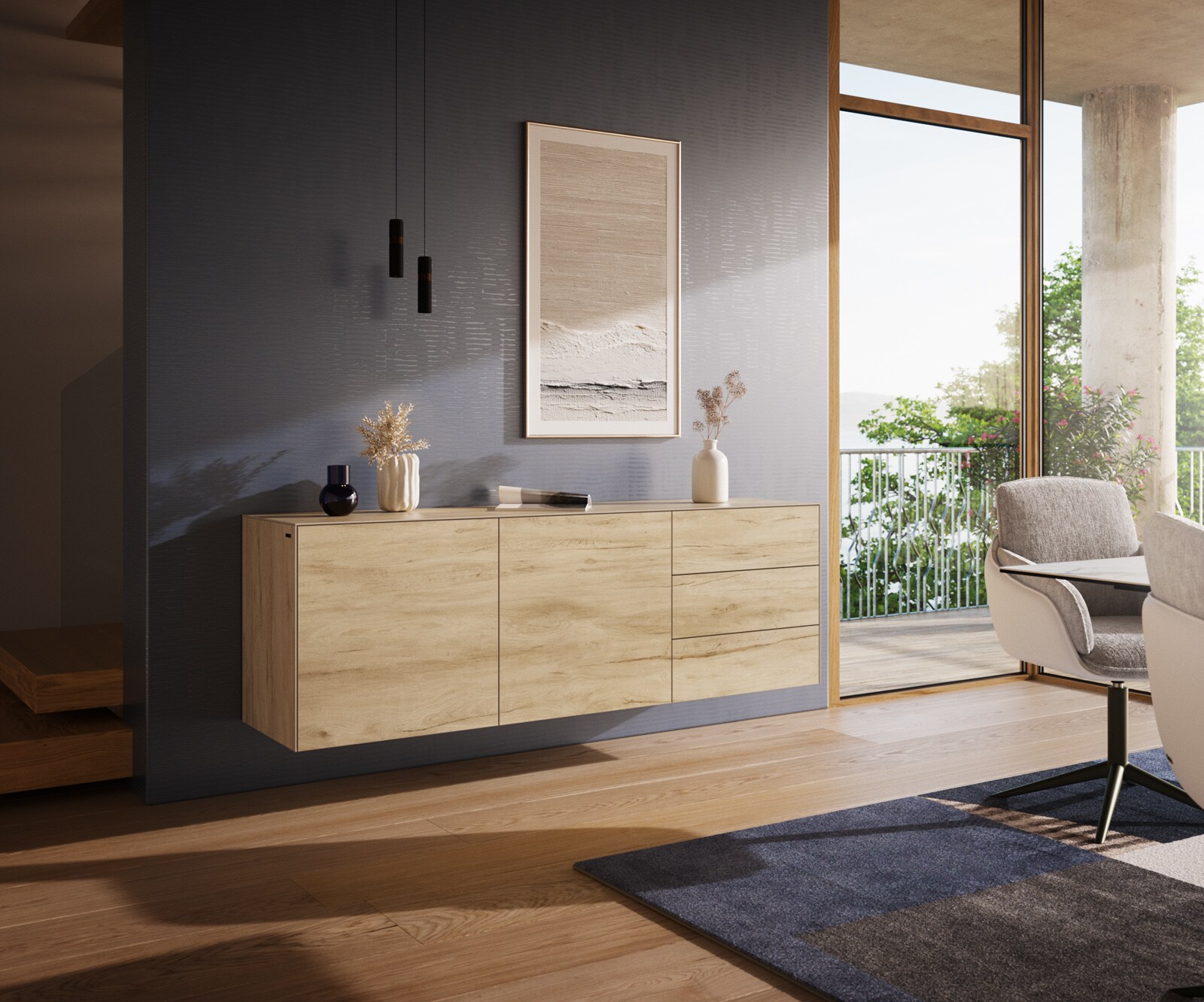 Komoda Cuor 180 cm ceramika Laminam® Sabbia (kolor dębu) 2 drzwi 3 szuflady podwieszana 1