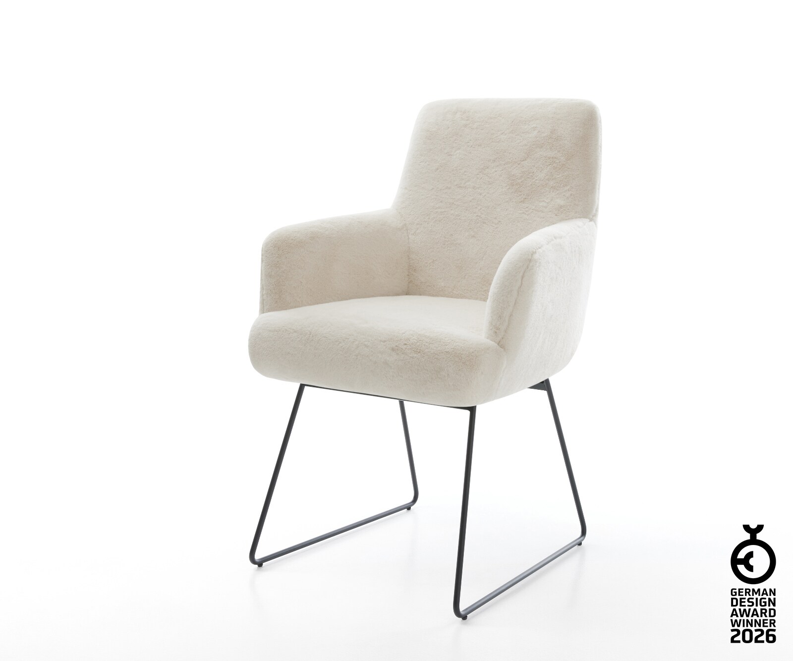 Krzesło do jadalni Heira-Flex z podłokietnikami plusz kremowo-biały rama trapezowa czarna ze sprężynami kieszeniowymi 1