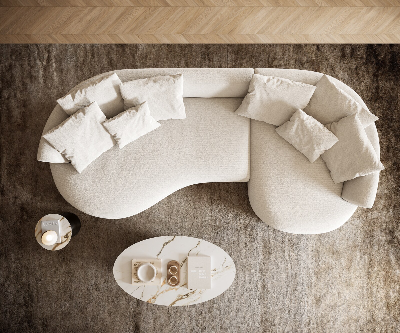 Duża Sofa Edina 330x170 cm miękka tkanina bouclé beżowa 5