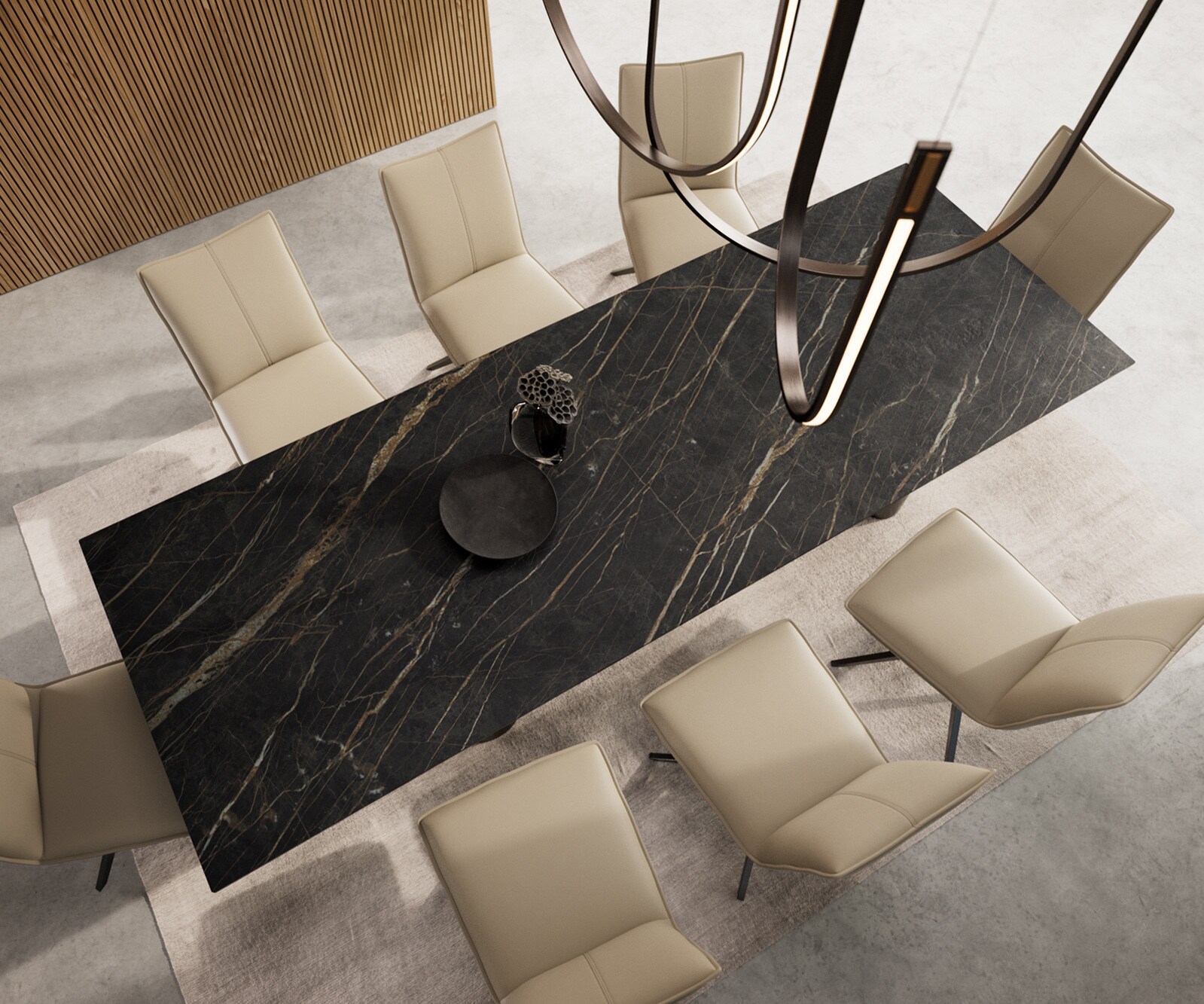 Stół do jadalni Edge 300x100cm ceramika Laminam®Noir Desir brązowy Pilier stal nierdzewna grafitowy 6