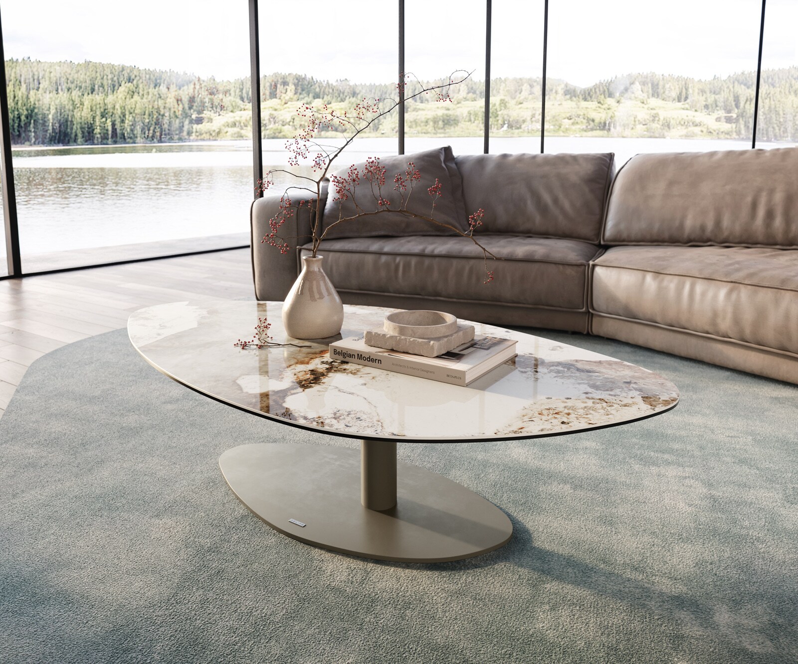 Stolik kawowy Edge organiczny 140x76 cm ceramika Minas Melange Vibany wykończenie tytanowe 2