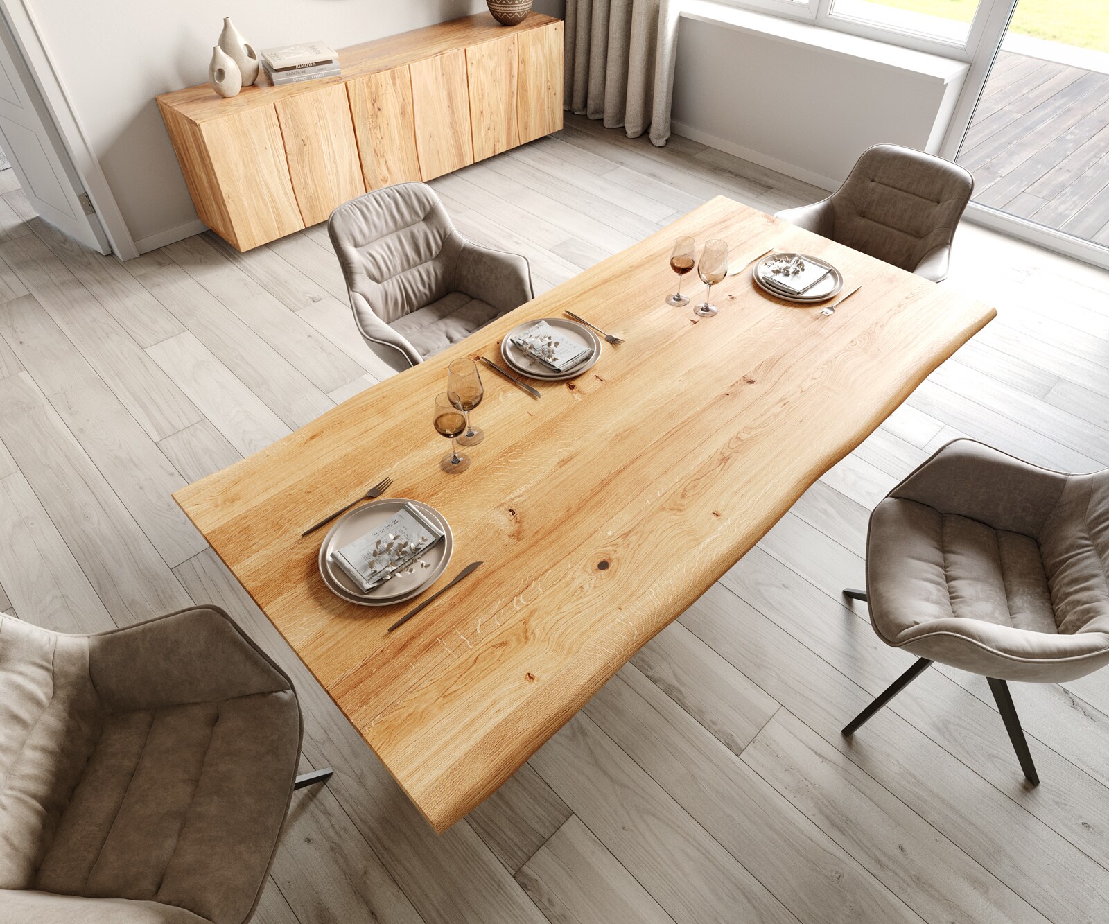 Stół do jadalni Edge 200x100x2,5-3 cm dąb naturalny rama Pilier metal czarny live-edge 4