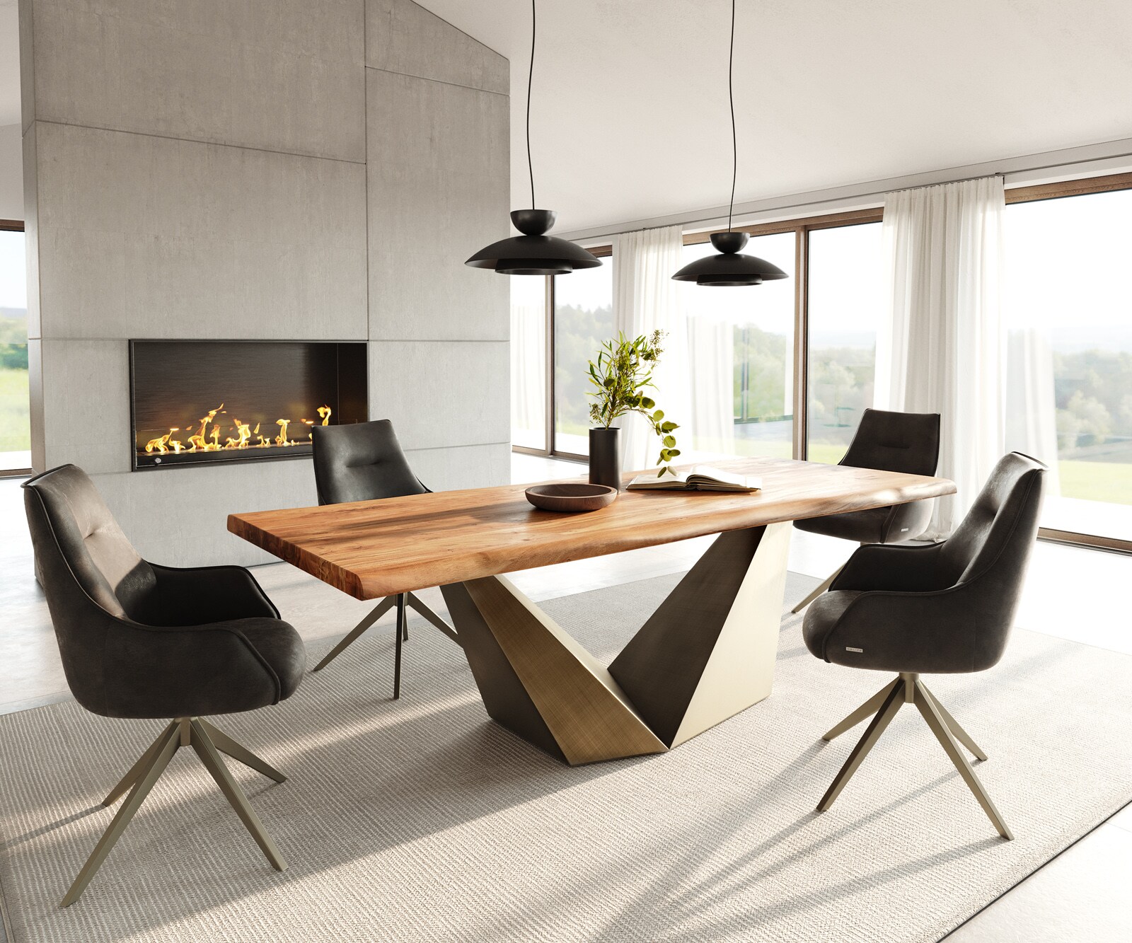 Stół do jadalni Edge 240x100 cm akacja naturalna rama Prisma metaliczny złoty live-edge 5