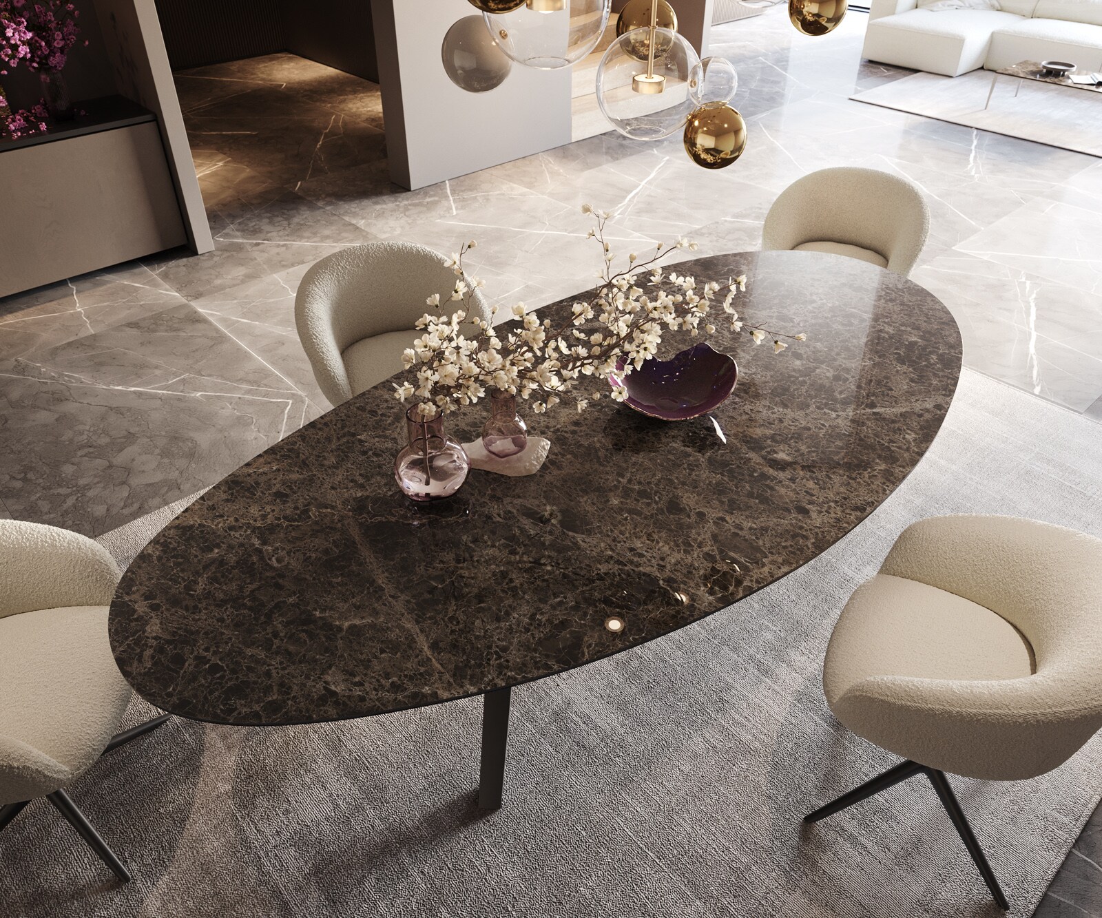 Stół do jadalni Edge owalny 280x130cm ceramika Emperador Extra Lucidato ciemnobrązowy rama Zenthara metal czarny 4
