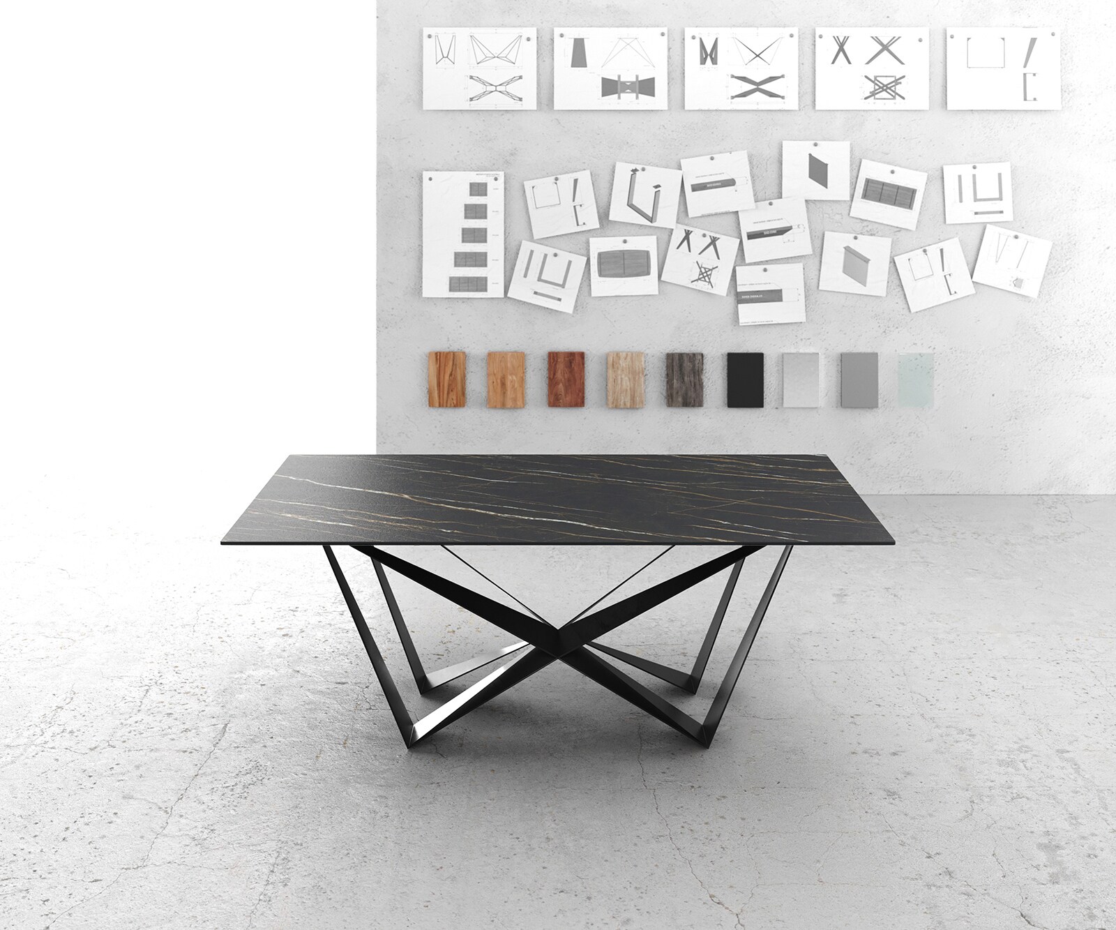 Stół do jadalni Edge 200x100 cm ceramika Laminam® brązowa rama Spider metal czarna 1
