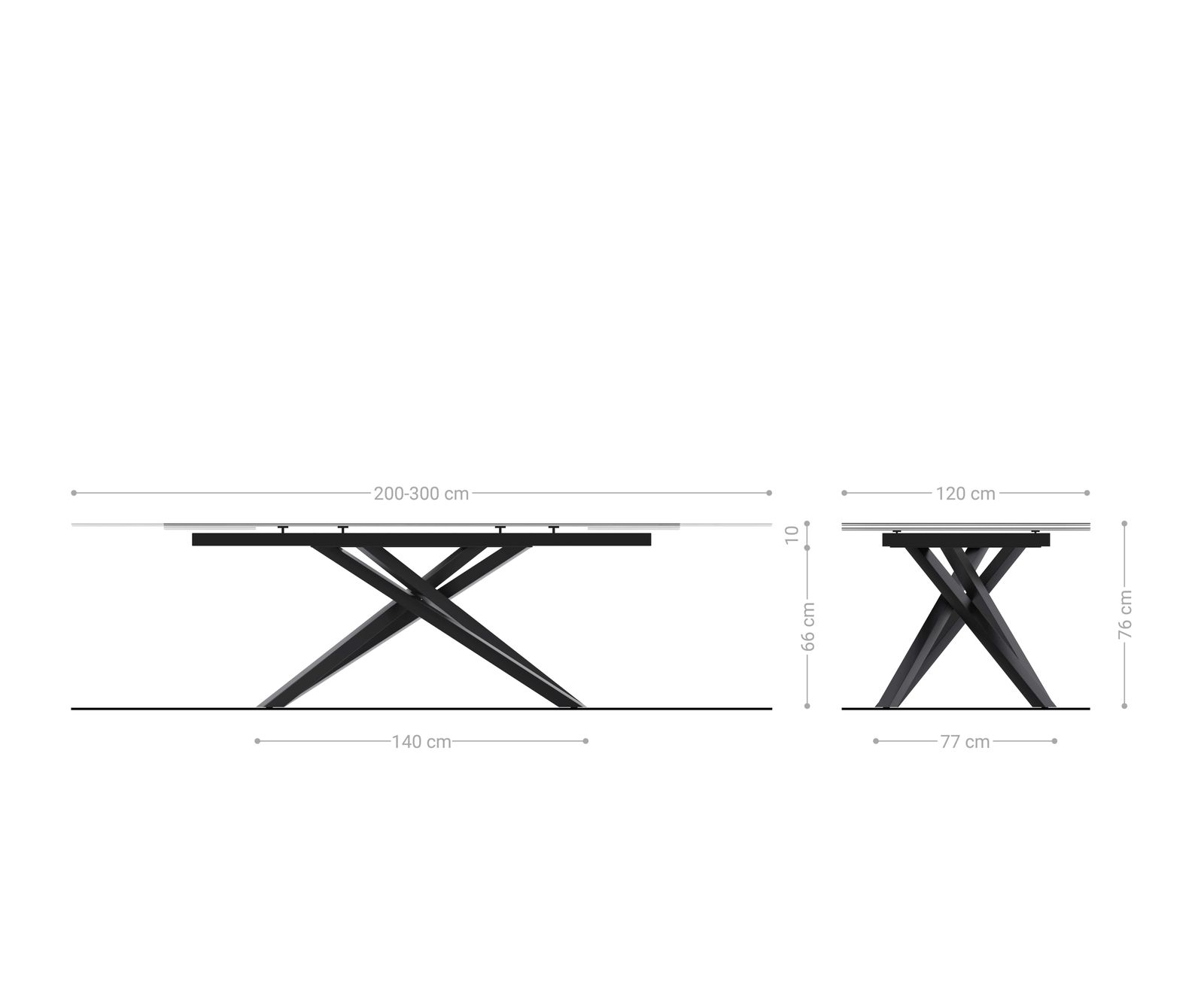 Stół do jadalni Edge w kształcie beczki 200-300x120 cm ceramika Laminam® Sabbia w kolorze dębu rama Cross stal nierdzewna kolor grafitowy rozkładany 8