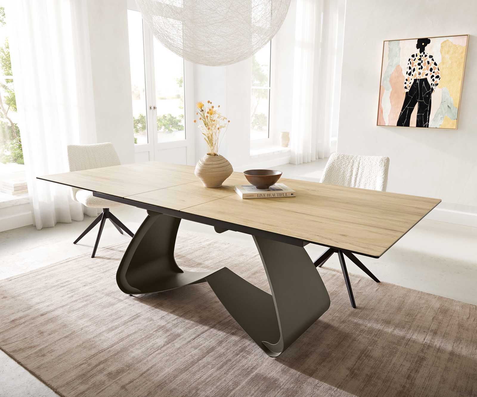Stół do jadalni Edge 180-220x100 cm ceramika Laminam® Sabbia kolor dębu rama W kolor tytanowy rozkładany 1