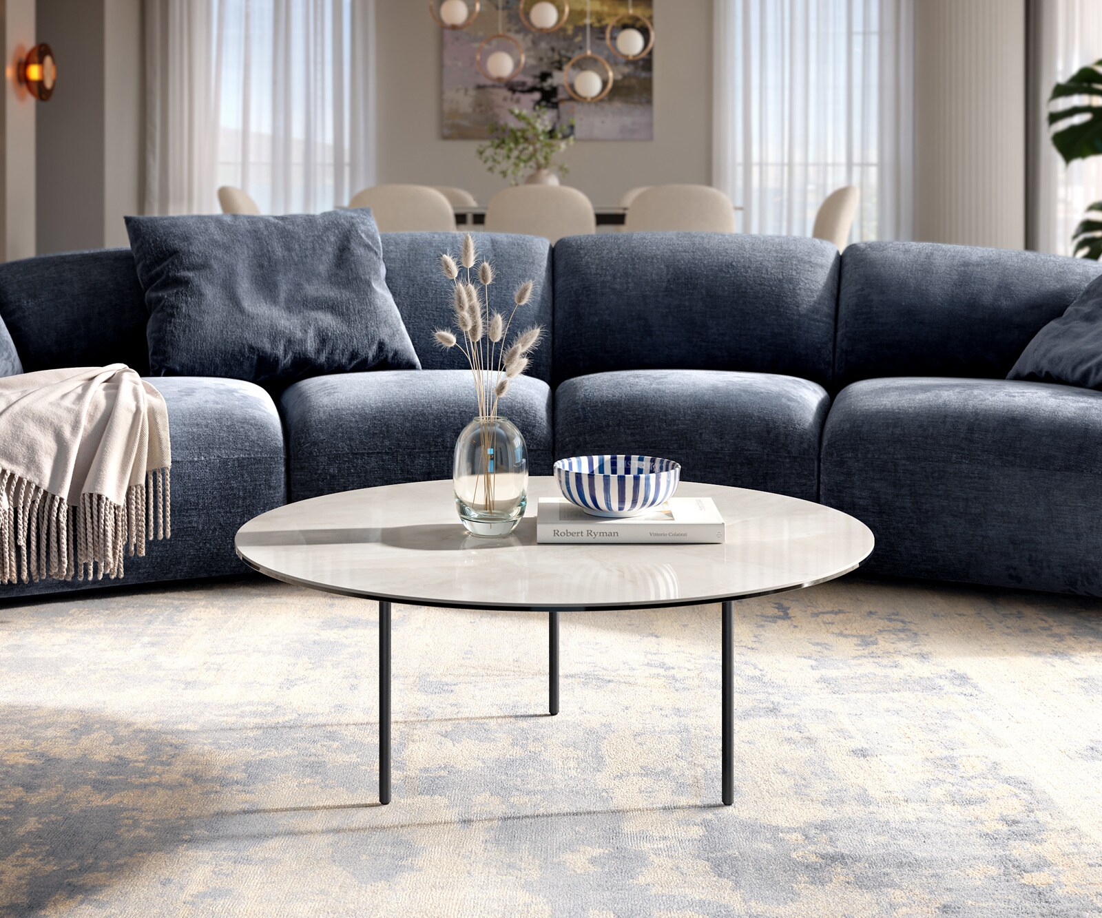 Stolik kawowy Edge okrągły 90x90 cm ceramika Onyx Champagne podstawa Trive metal czarny 2
