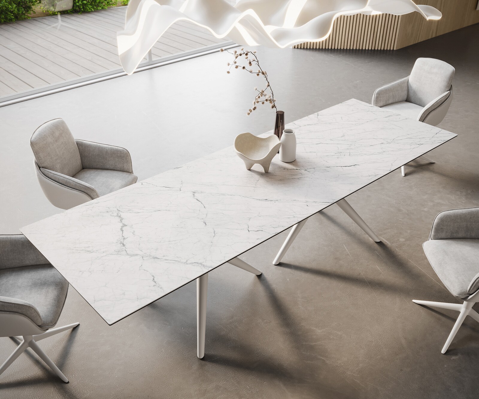 Stół do jadalni Edge 300x100cm ceramika Laminam® Statuarietto biały rama Estelar metal biały 2