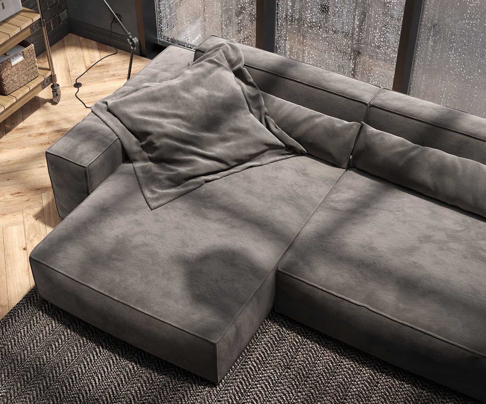 Sofa narożna Sirpio XL 270x170cm mikrofibra brąz khaki szezlong z możliwością zmiennego ustawienia z pufem 6