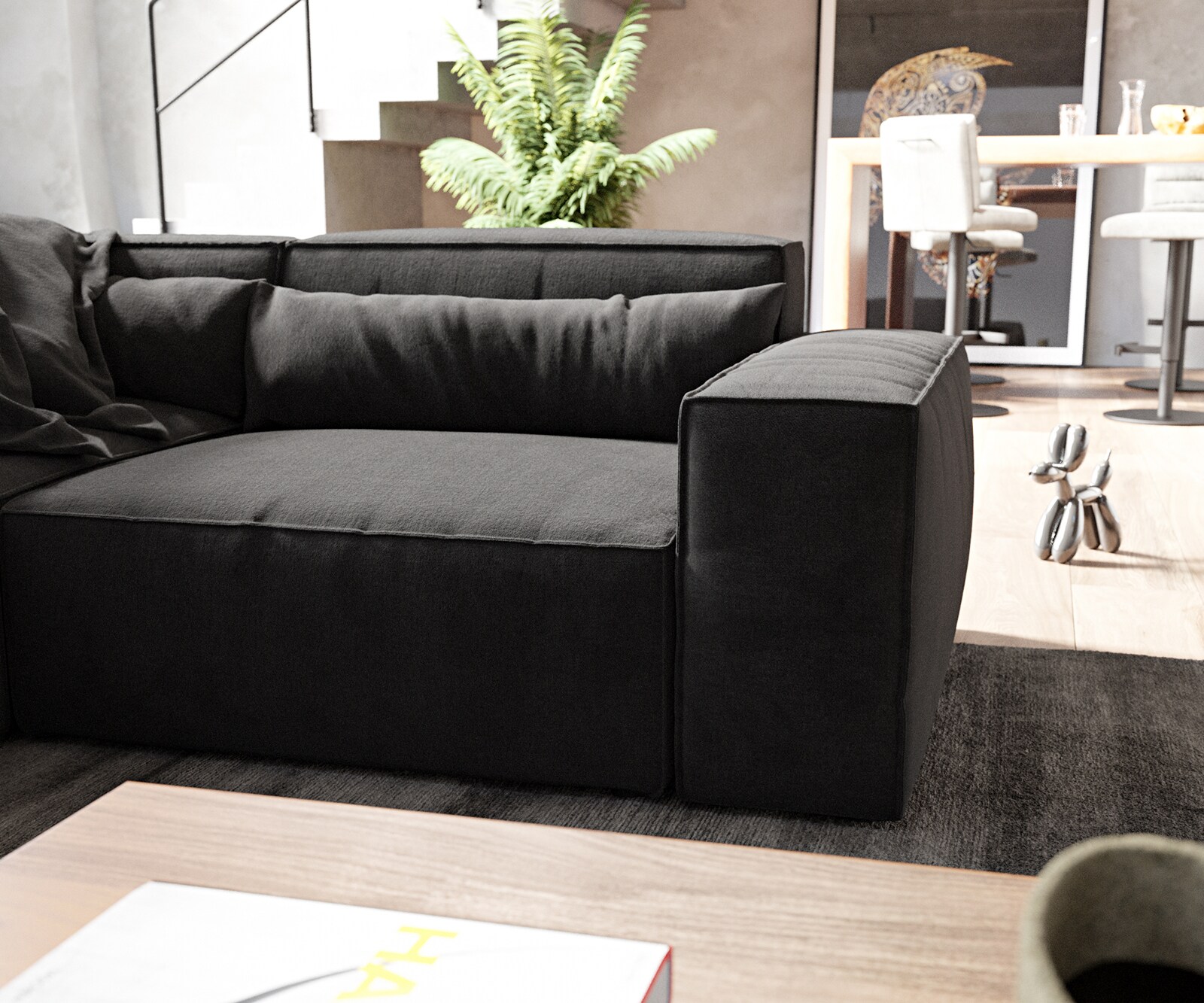 Sofa w kształcie litery U Sirpio 300x210 cm mikrofibra czarna szezlong z możliwością obustronnego montażu 6