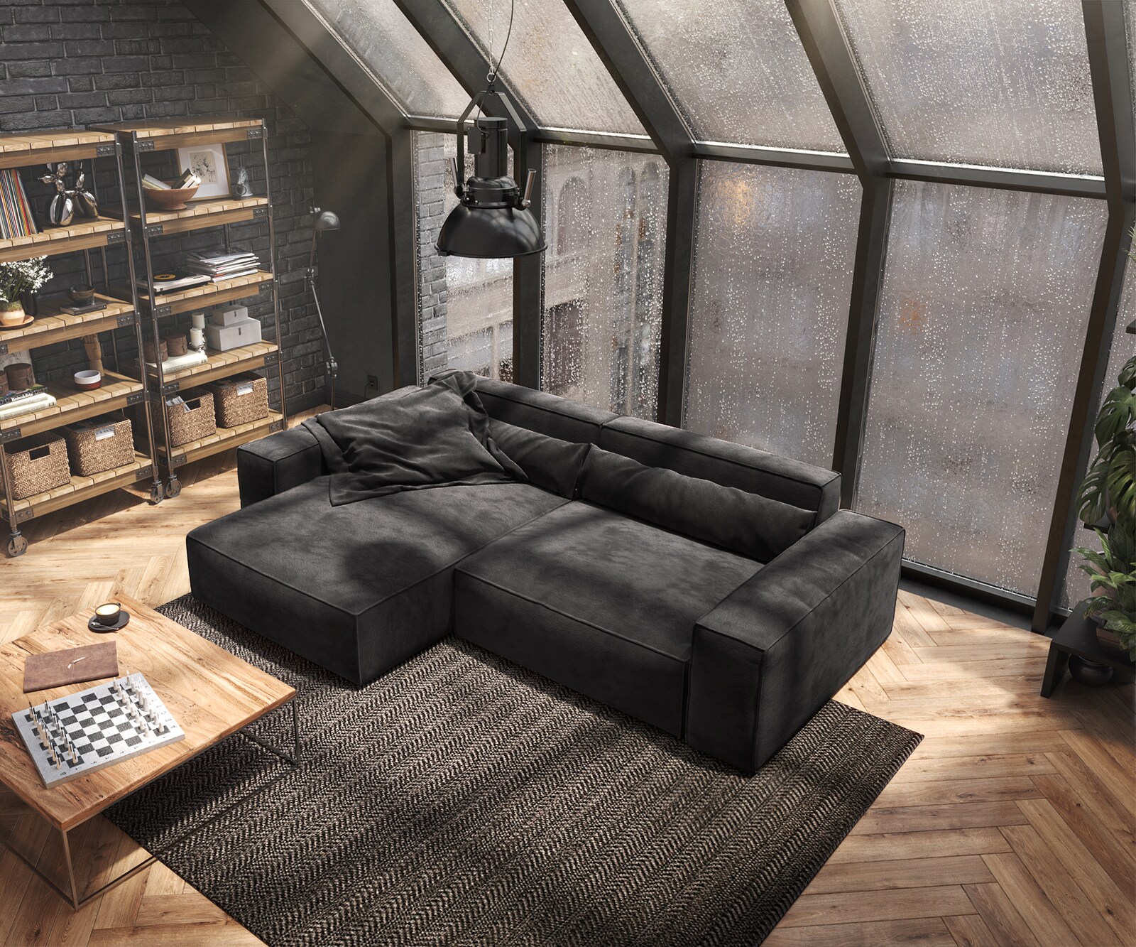 Sofa narożna Sirpio XL 270x170cm mikrofibra czarna szezlong z możliwością zmiennego ustawienia 4