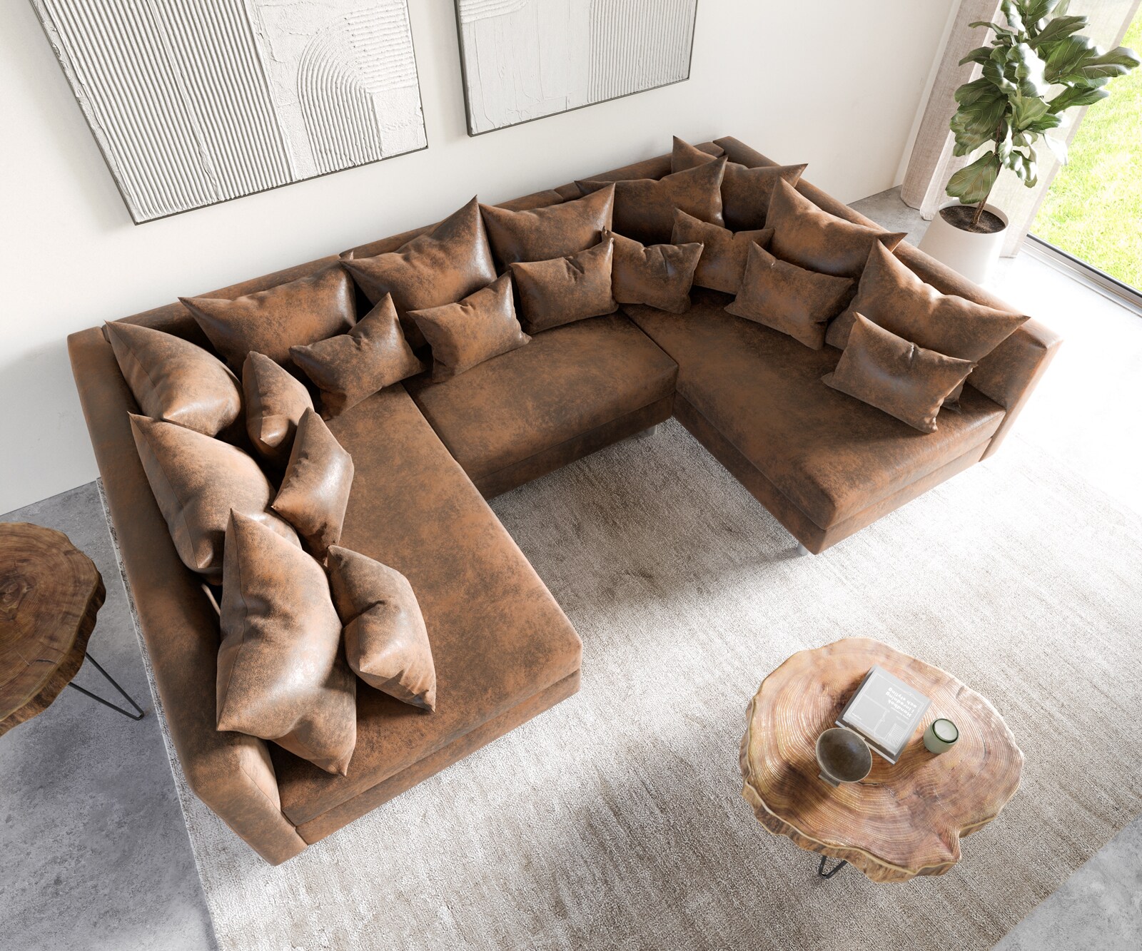 Zestaw wypoczynkowy Clovis brązowy antyczny sofa modułowa 3
