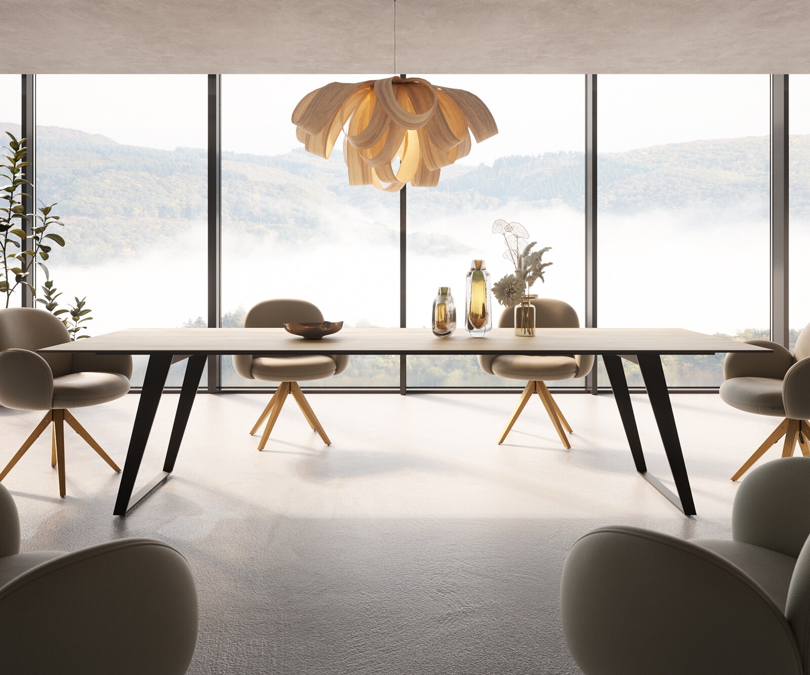 Stół do jadalni Edge 300x100cm ceramika Laminam® Sabbia kolor dębu metal pochylona rama czarna 1