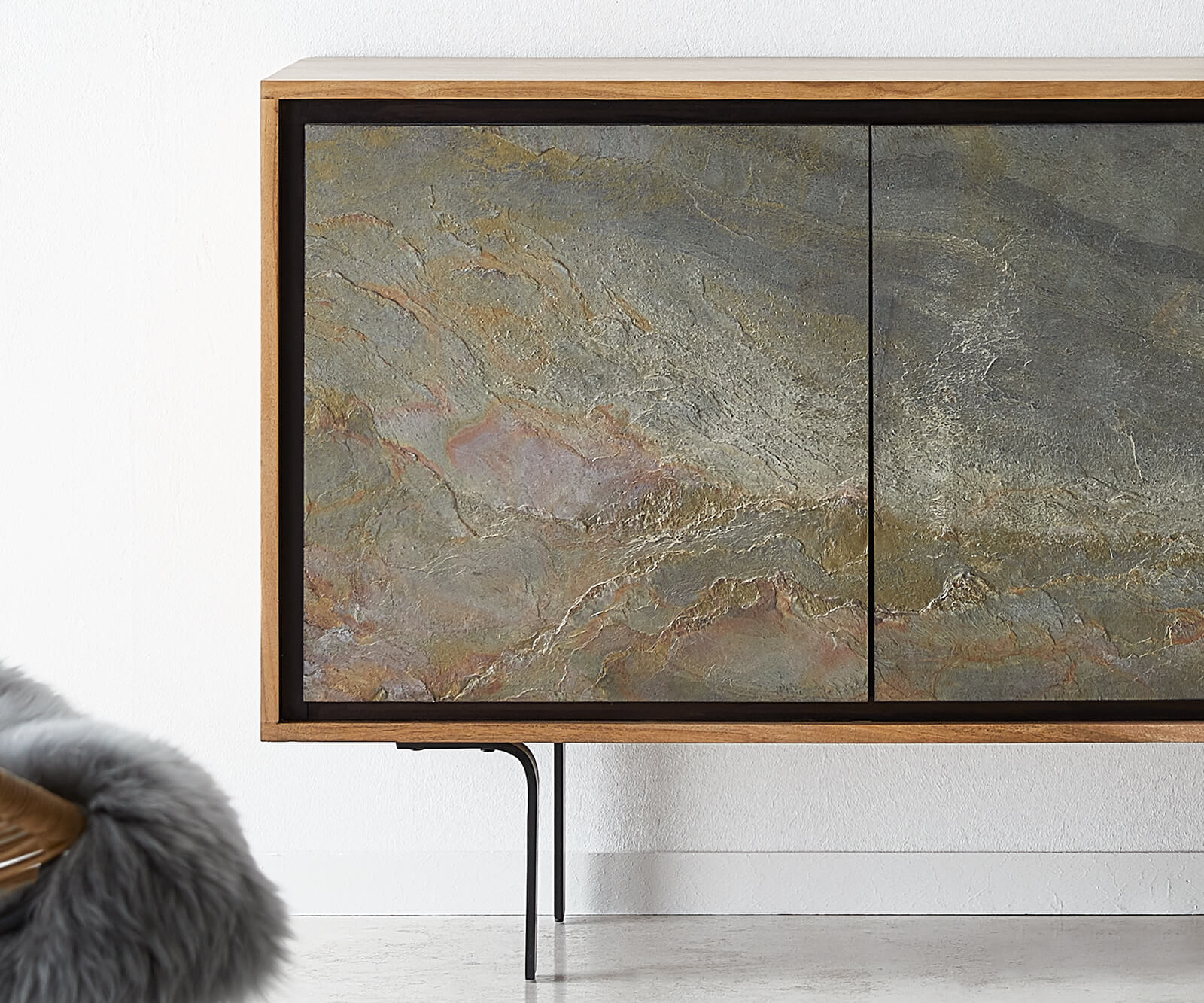 Komoda Juwelo 150 cm akacja naturalna z fornirem kamiennym 4