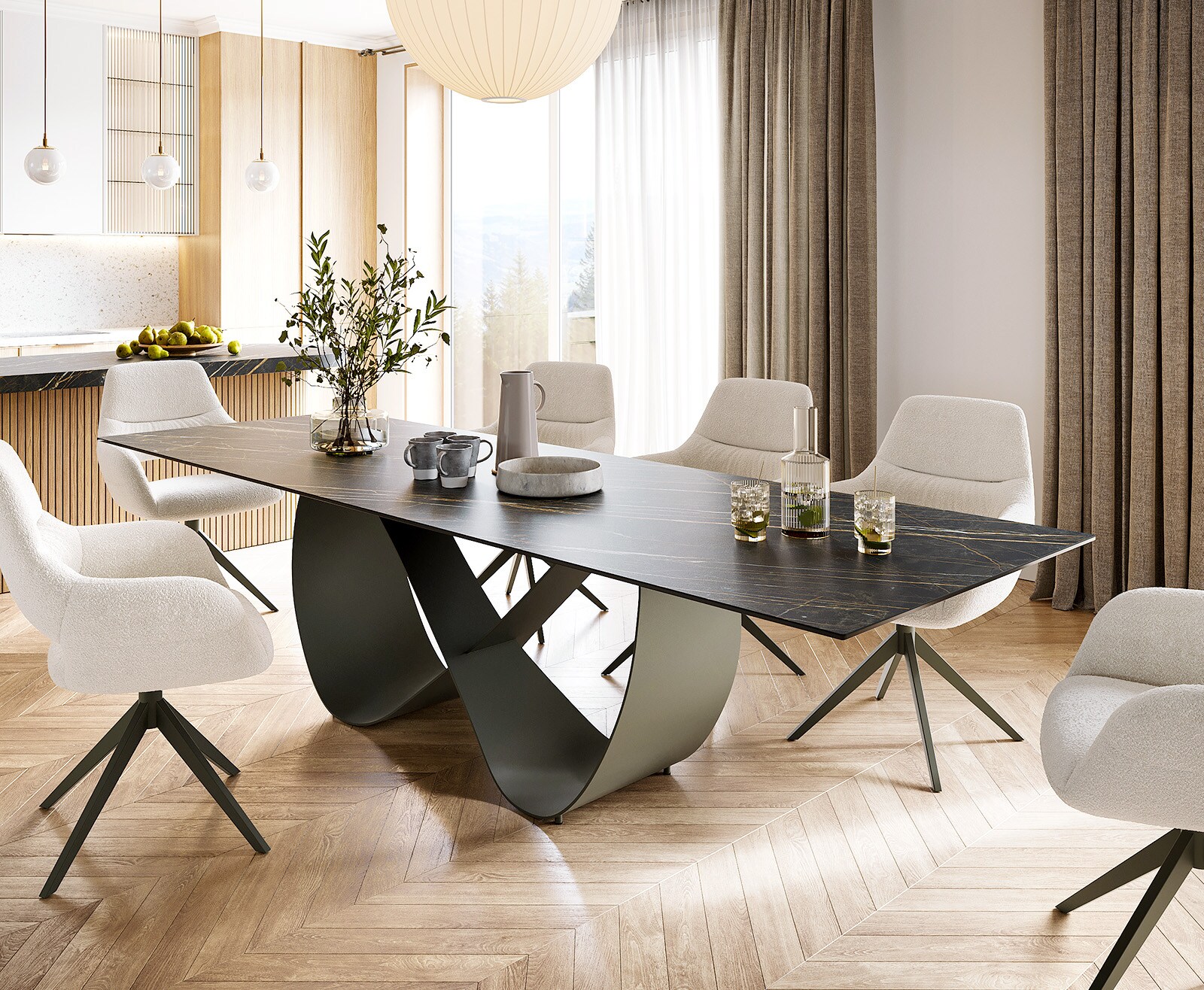 Stół do jadalni Edge 300x100cm ceramika Laminam® Noir Desir brązowy rama Infinity metal kolor tytanowy