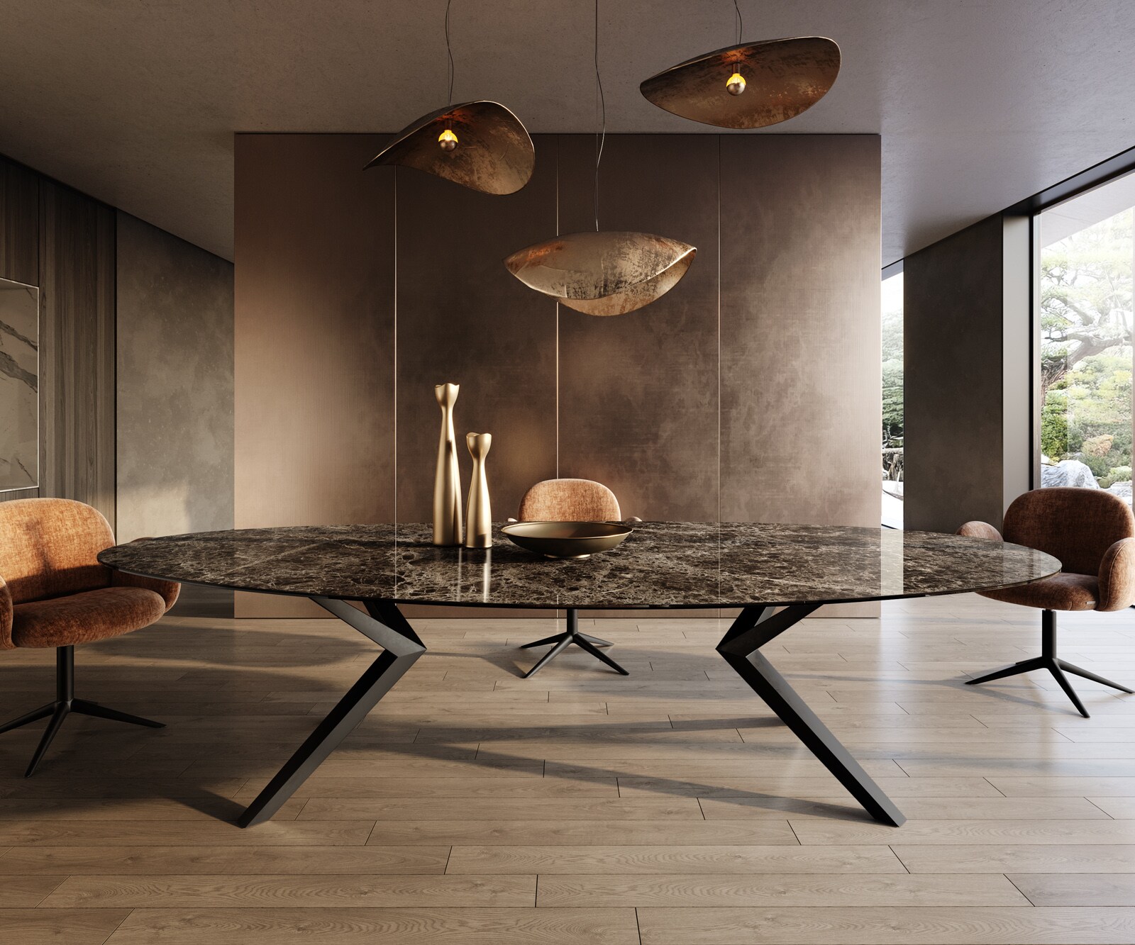 Stół do jadalni Edge owalny 315x150cm ceramika Emperador Extra Lucidato ciemnobrązowy rama Zenthara metal czarny 2