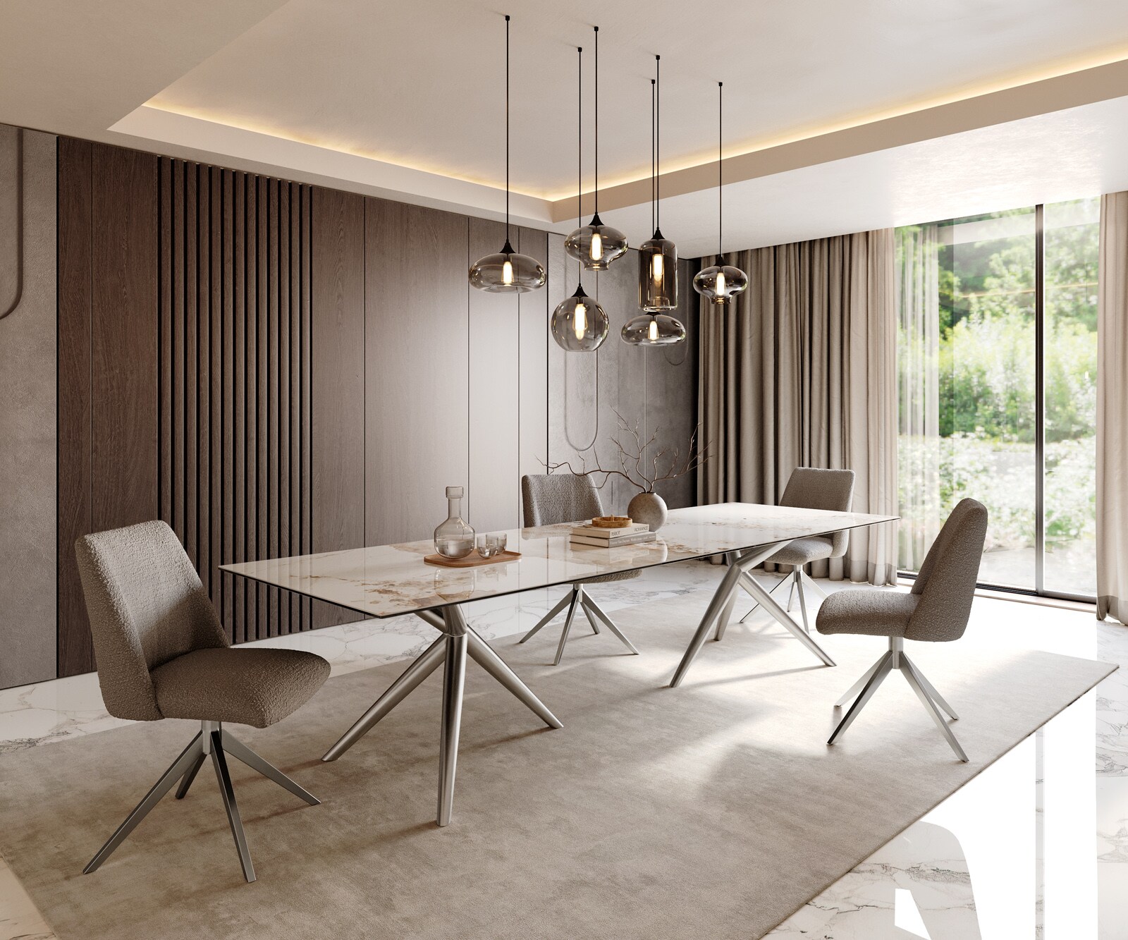 Stół do jadalni Edge 300x100cm ceramika Minas Melange biało-beżowy rama Estelar stal nierdzewna 6