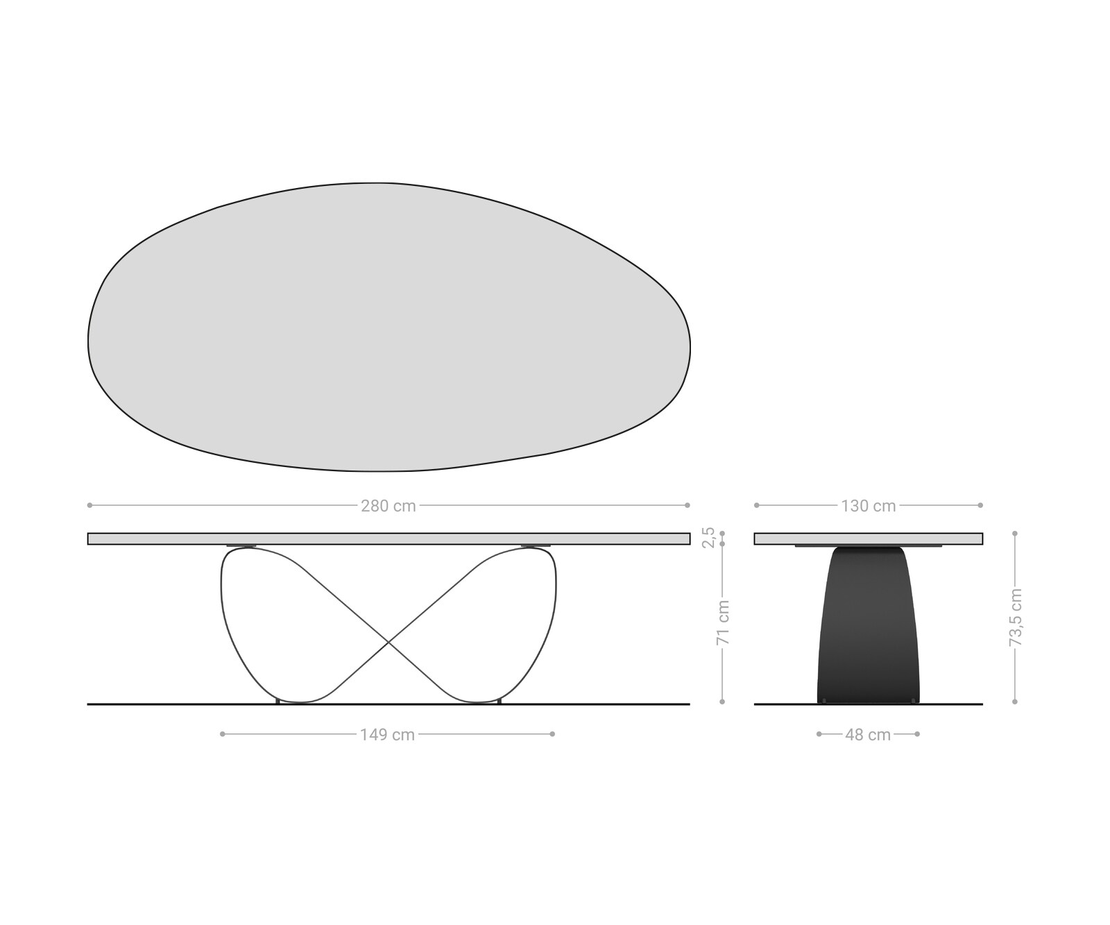 Stół do jadalni Edge owalny 280x130x2,5cm dąb naturalny rama Infinity metal czarny krawędź flow-edge 5
