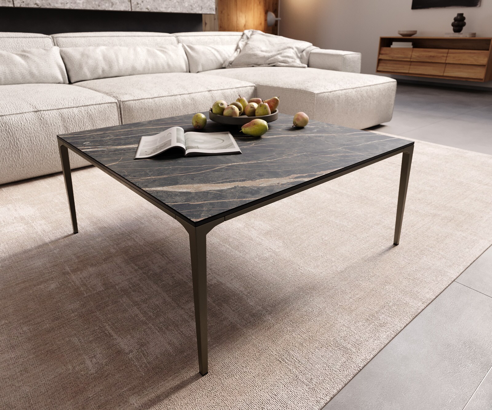 Stolik kawowy Levente 110x60 cm ceramika Laminam® Nero Greco antracyt rama metal czarny 3