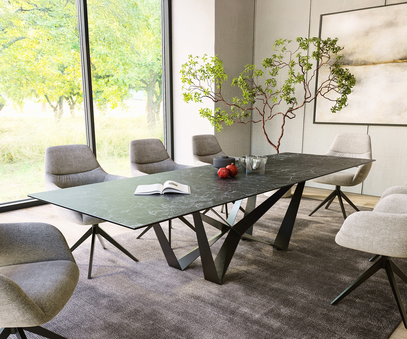 Stół do jadalni Edge 300x100cm ceramika Laminam® Nero Greco antracyt rama Spider metal czarna