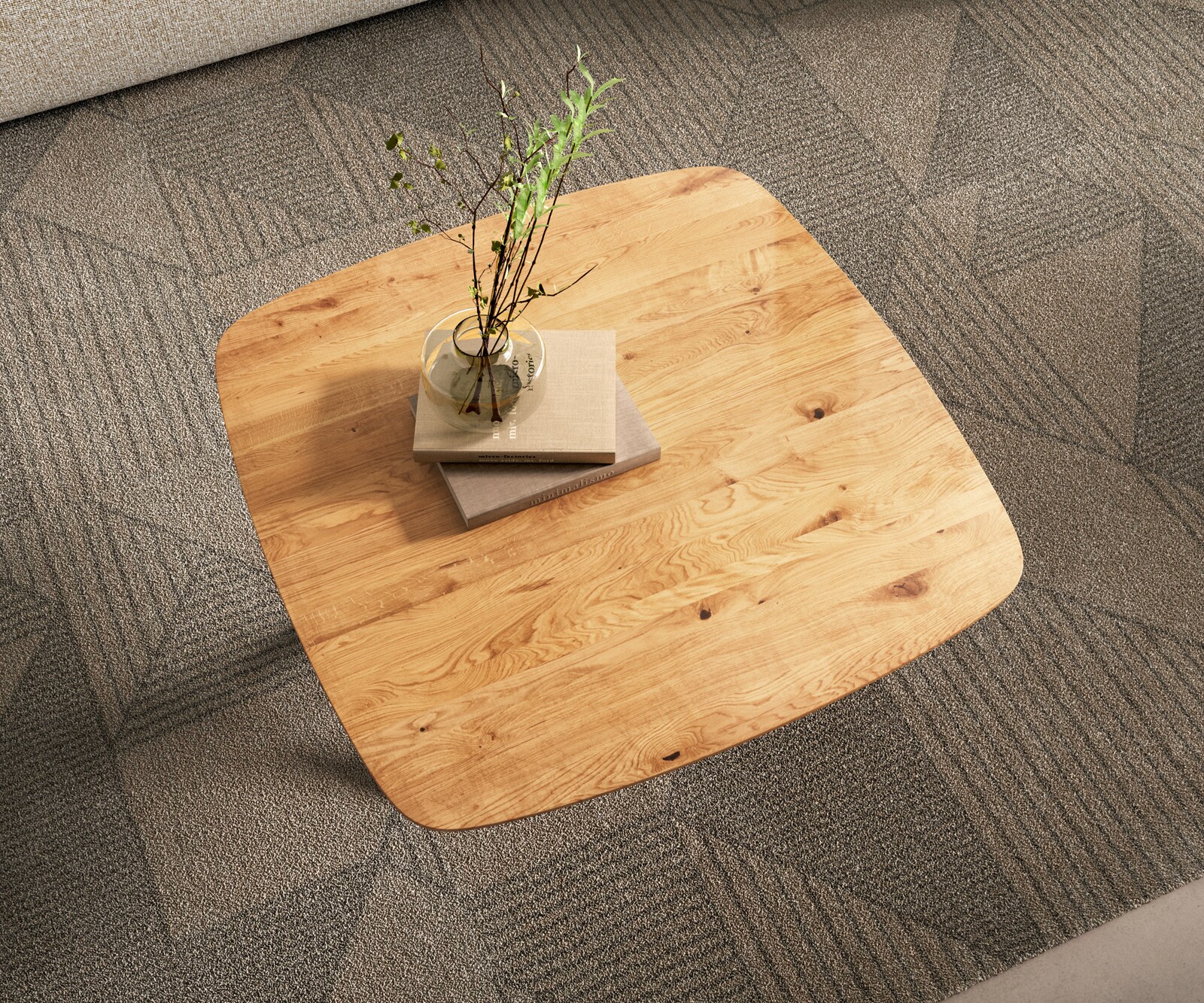 Stolik kawowy Edge w kształcie beczki 90x90 cm dąb naturalny krawędź szwajcarska Sarity czarny metal 3