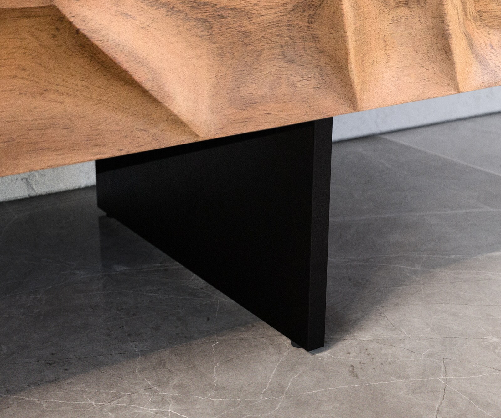 Komoda Solu 145 cm akacja naturalna 2 drzwi 3 szuflady nóżki wąskie metal czarny front 3D 5
