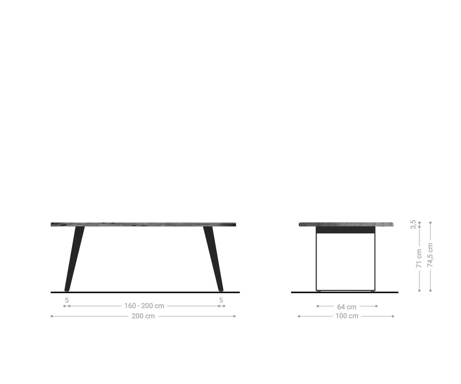 Stół do jadalni Edge 200x100 cm akacja naturalna stal nierdzewna srebrna pochylona rama live-edge 6