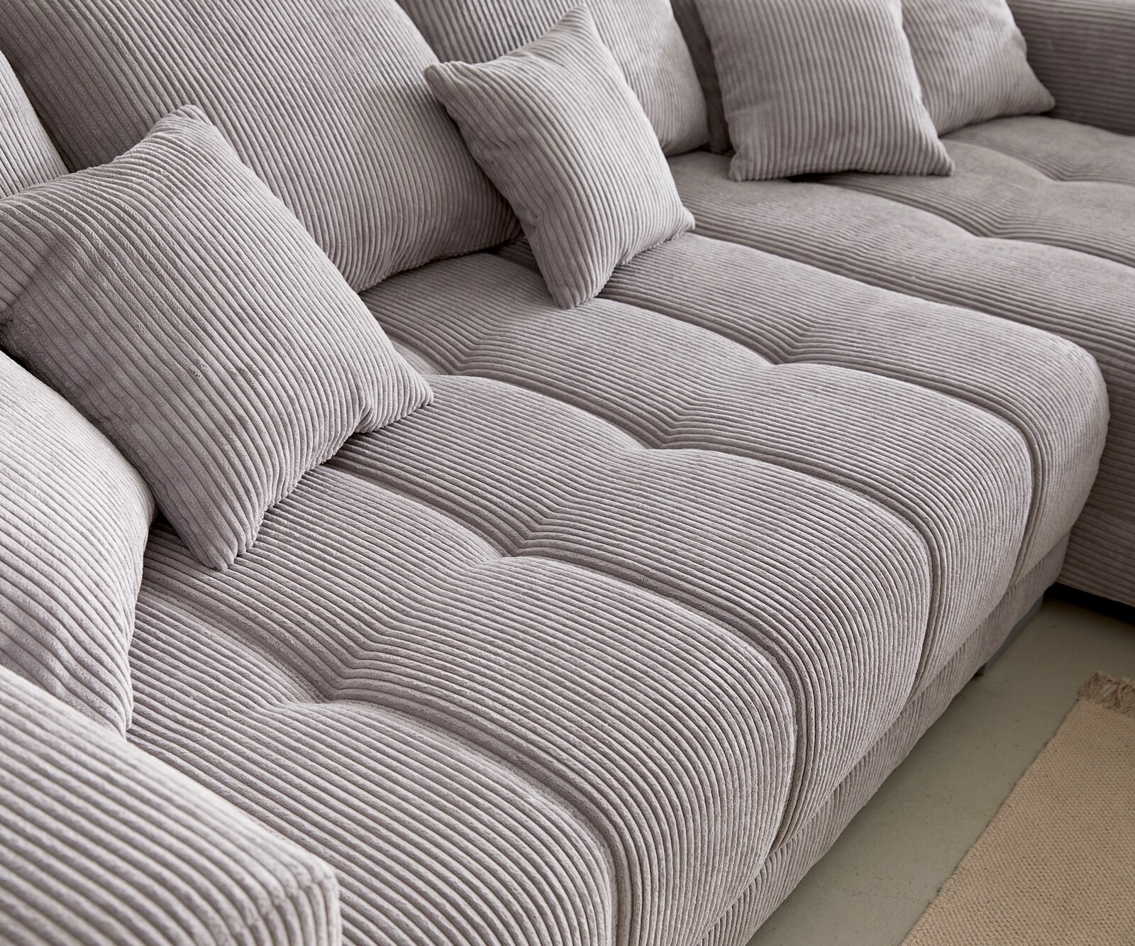 Sofa narożna Josea 300x220 cm sztruks srebrno-szary szezlong prawy 4