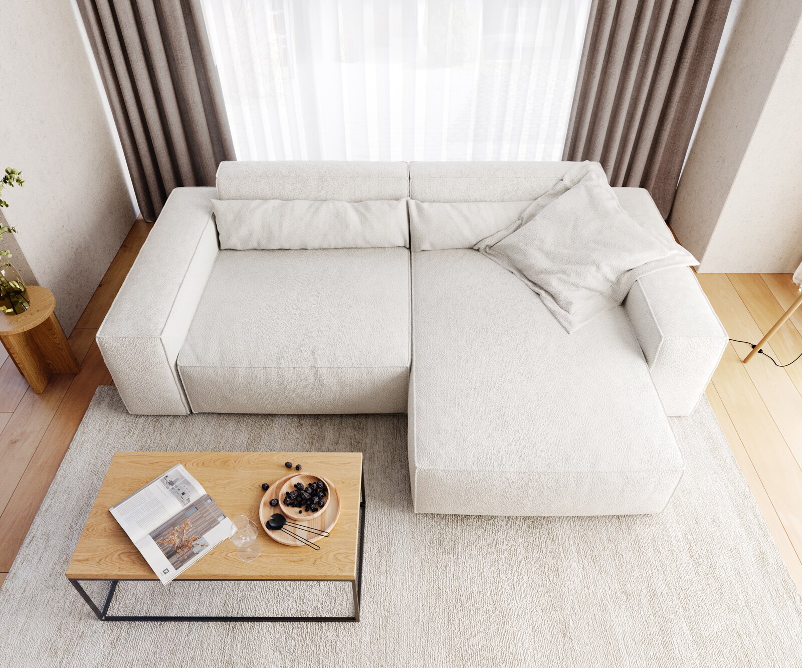 Sofa narożna Sirpio XL 270x170cm bouclé kremowo-biały szezlong z możliwością zmiennego ustawienia 5