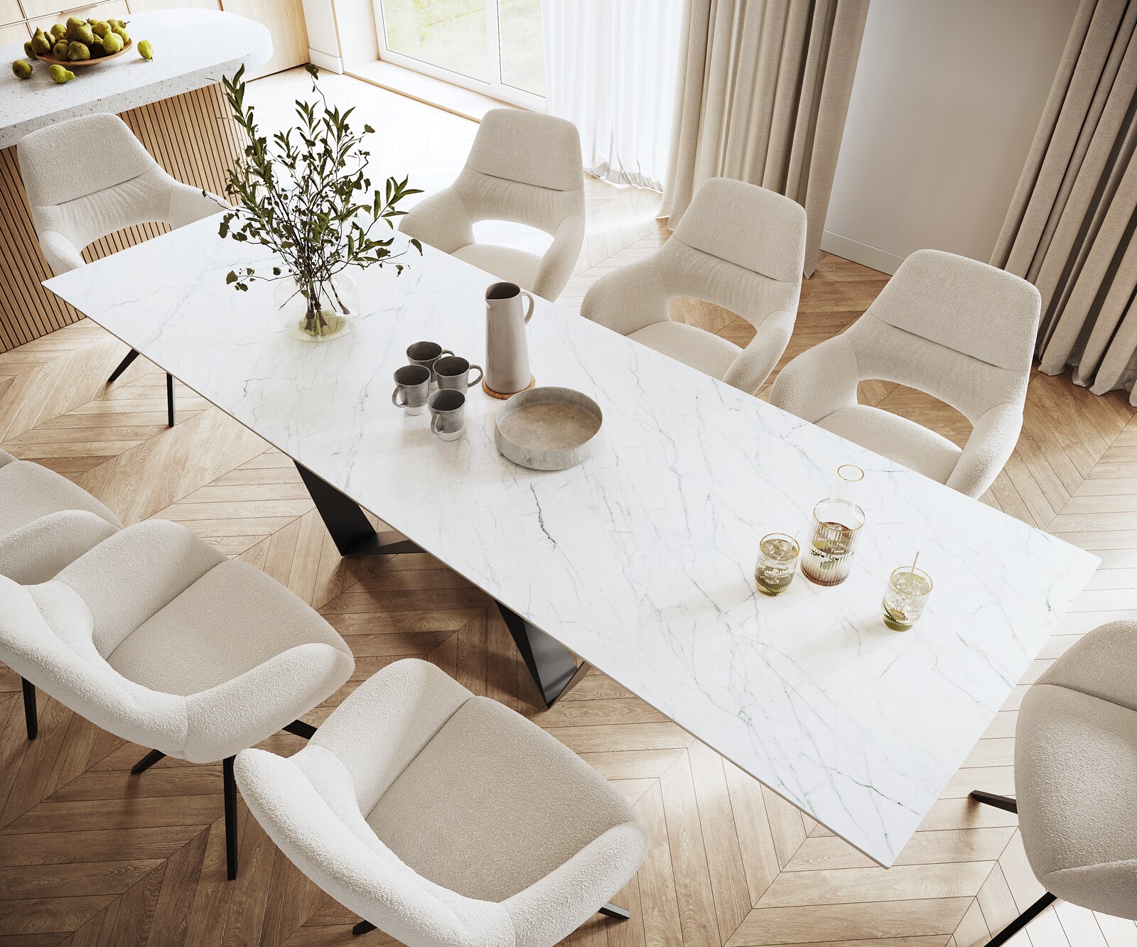 Stół do jadalni Edge 300x100cm ceramika Laminam® Statuarietto biały rama Spider metal czarna 3