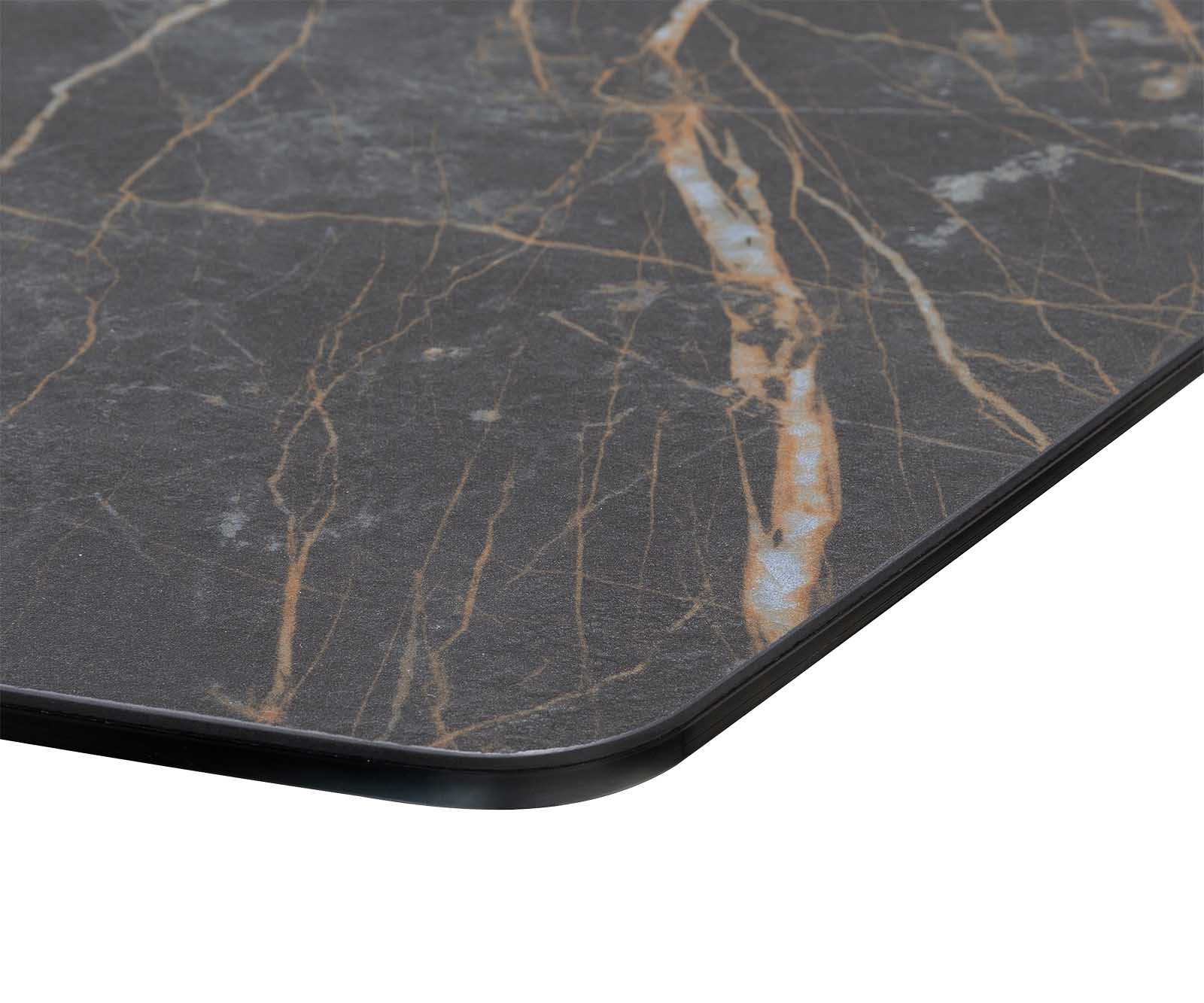 Stół do jadalni Edge kształt beczki 200x100cm ceramika Laminam® Noir Desir brązowy stal nierdzewna wąska rama 4