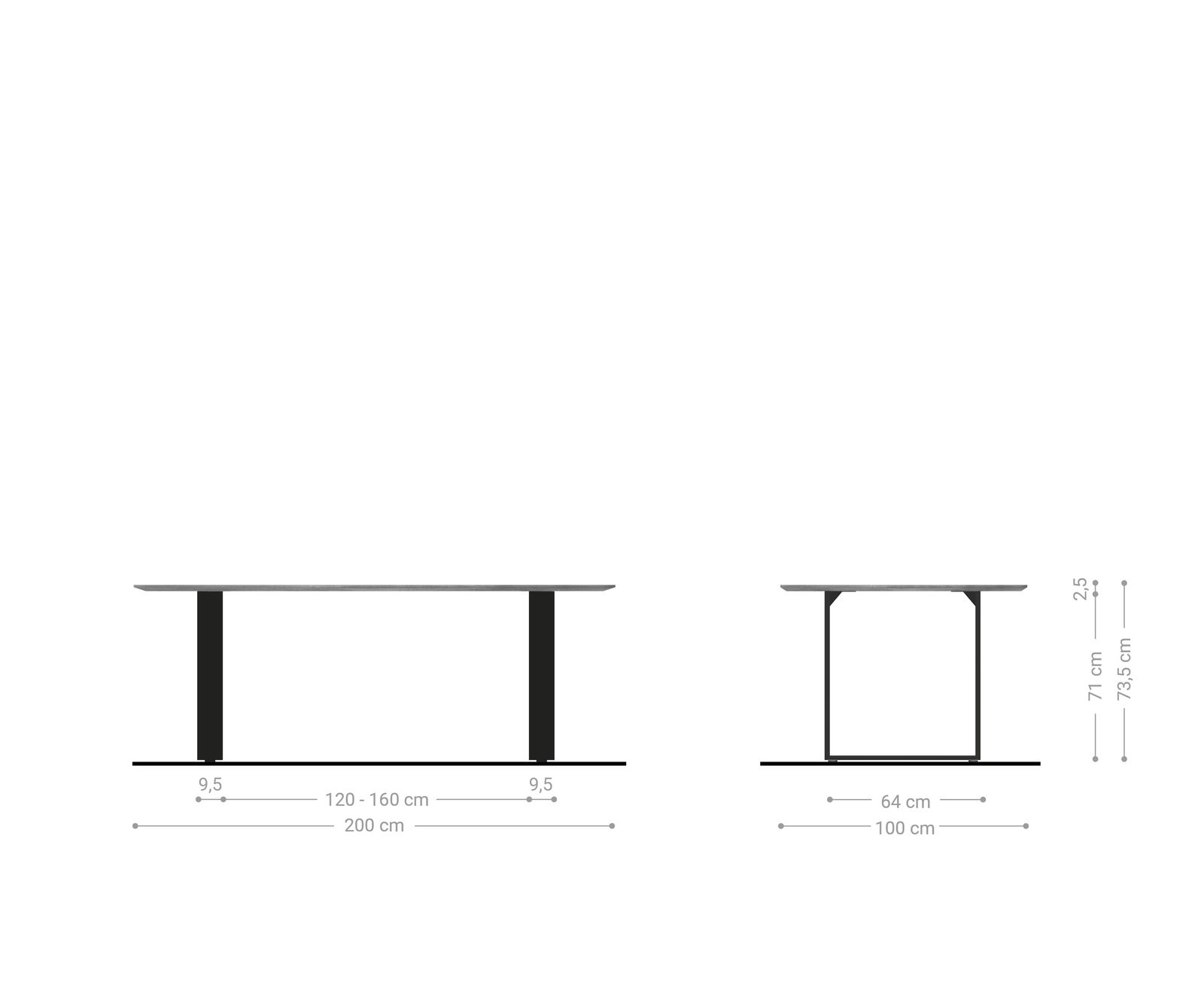 Stół do jadalni Edge kształt beczki 200x100cm akacja naturalna stal nierdzewna wąska rama krawędź szwajcarska 5