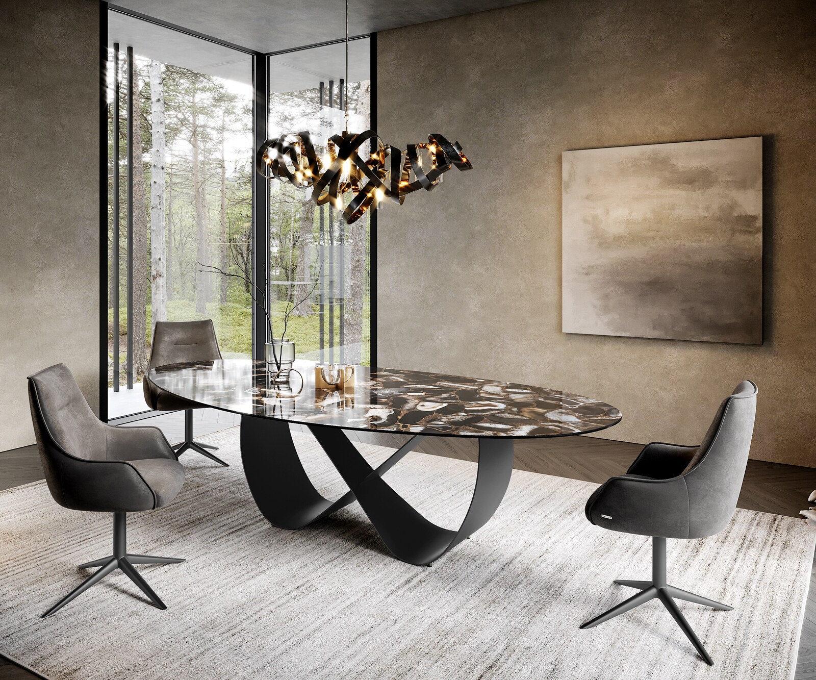 Stół do jadalni Edge owalny 280x130 cm ceramika Iris FMG Agatablack rama Infinity metal czarny 6