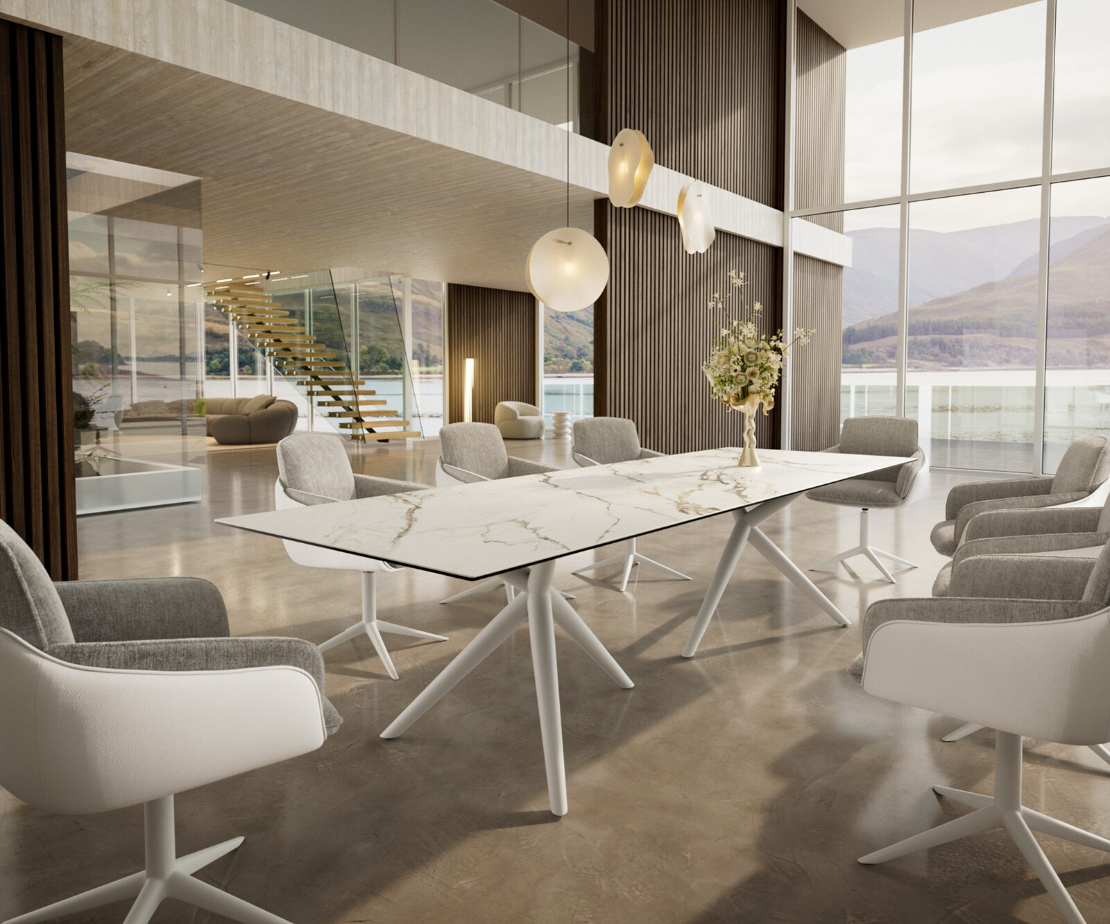 Stół do jadalni Edge 300x100cm ceramika Calacatta Luxe biało-złoto-szary rama Estelar metal biały 5