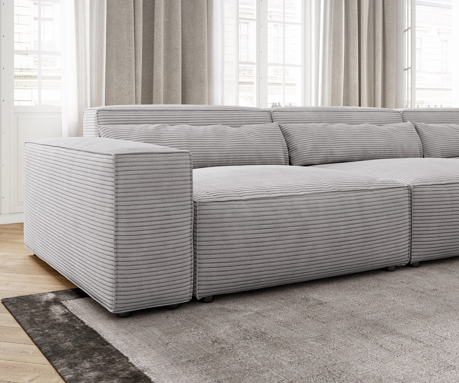 Sofa narożna Sirpio XL 370x170cm sztruks srebrno-szary szezlong z możliwością zmiennego ustawienia 4