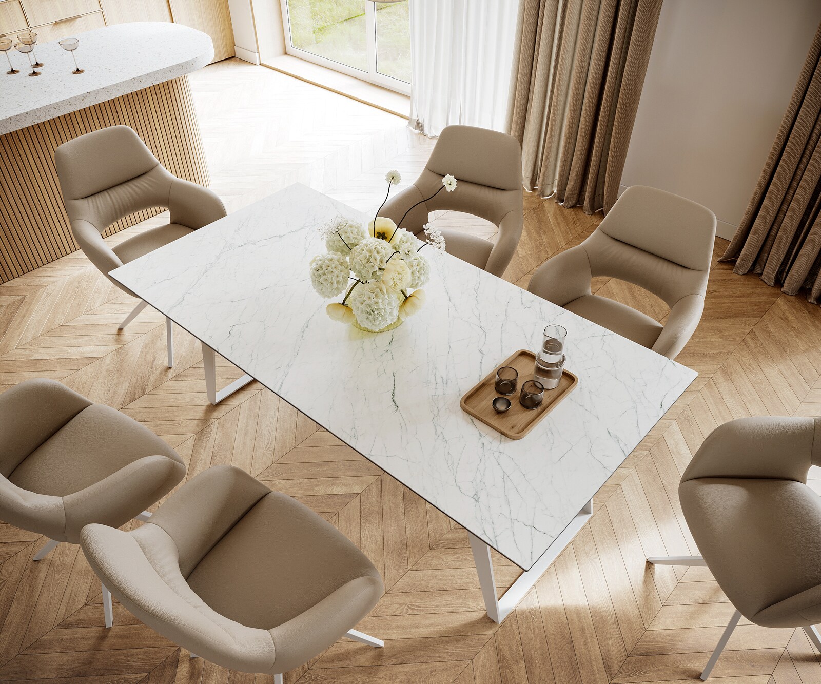 Stół do jadalni Edge 200x100 cm ceramika Laminam® Statuarietto biały rama pochylona metal biały 3