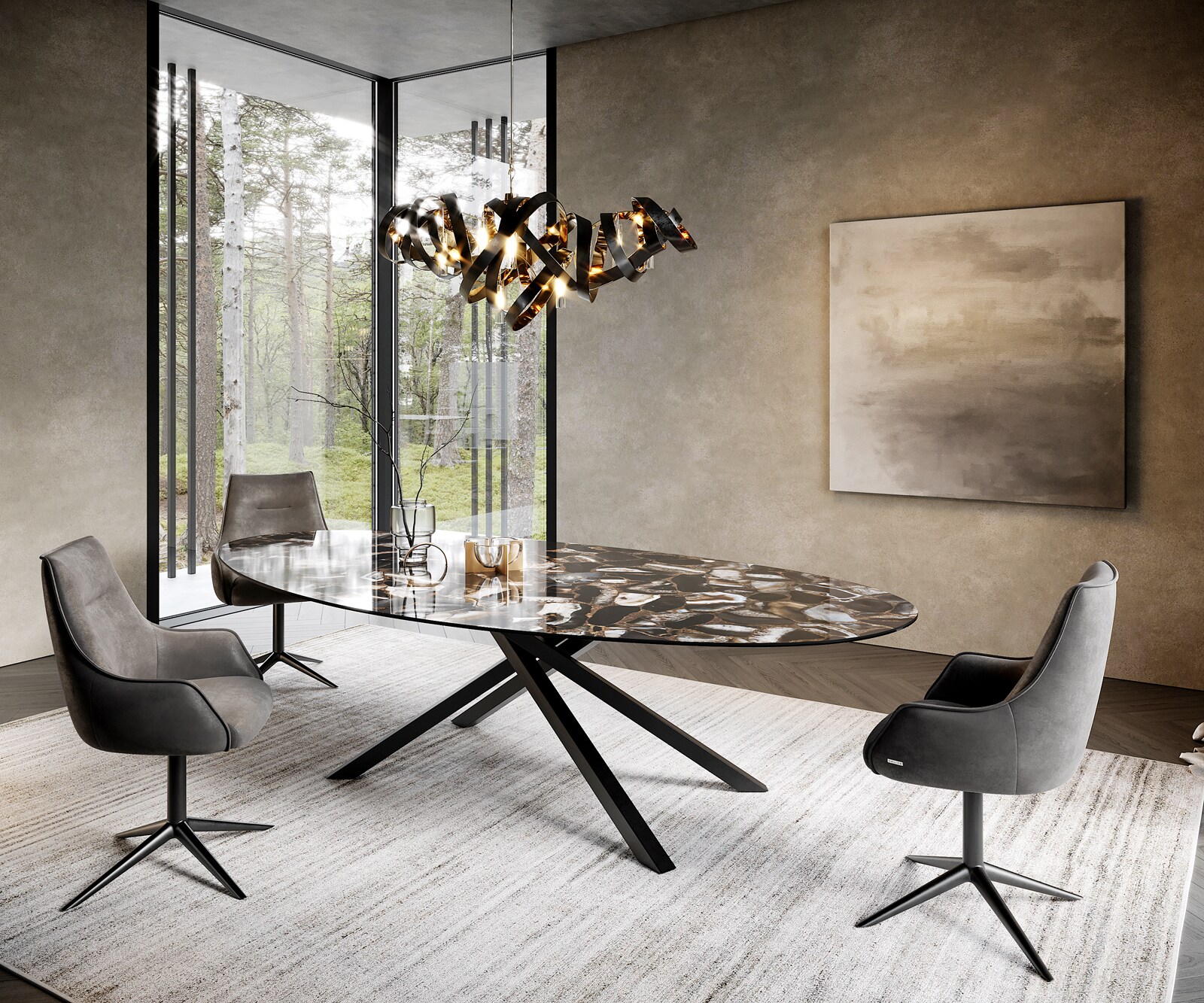 Stół do jadalni Edge owalny 280x130 cm ceramika Iris FMG Agatablack rama Cross czarny 4