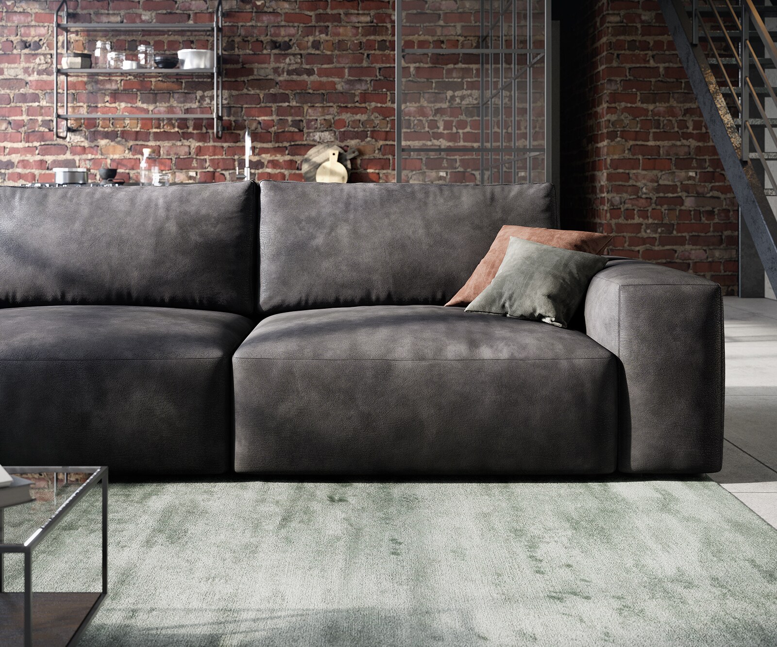 Sofa Lanzo 230x95 cm skóra ekologiczna antracyt vintage 5
