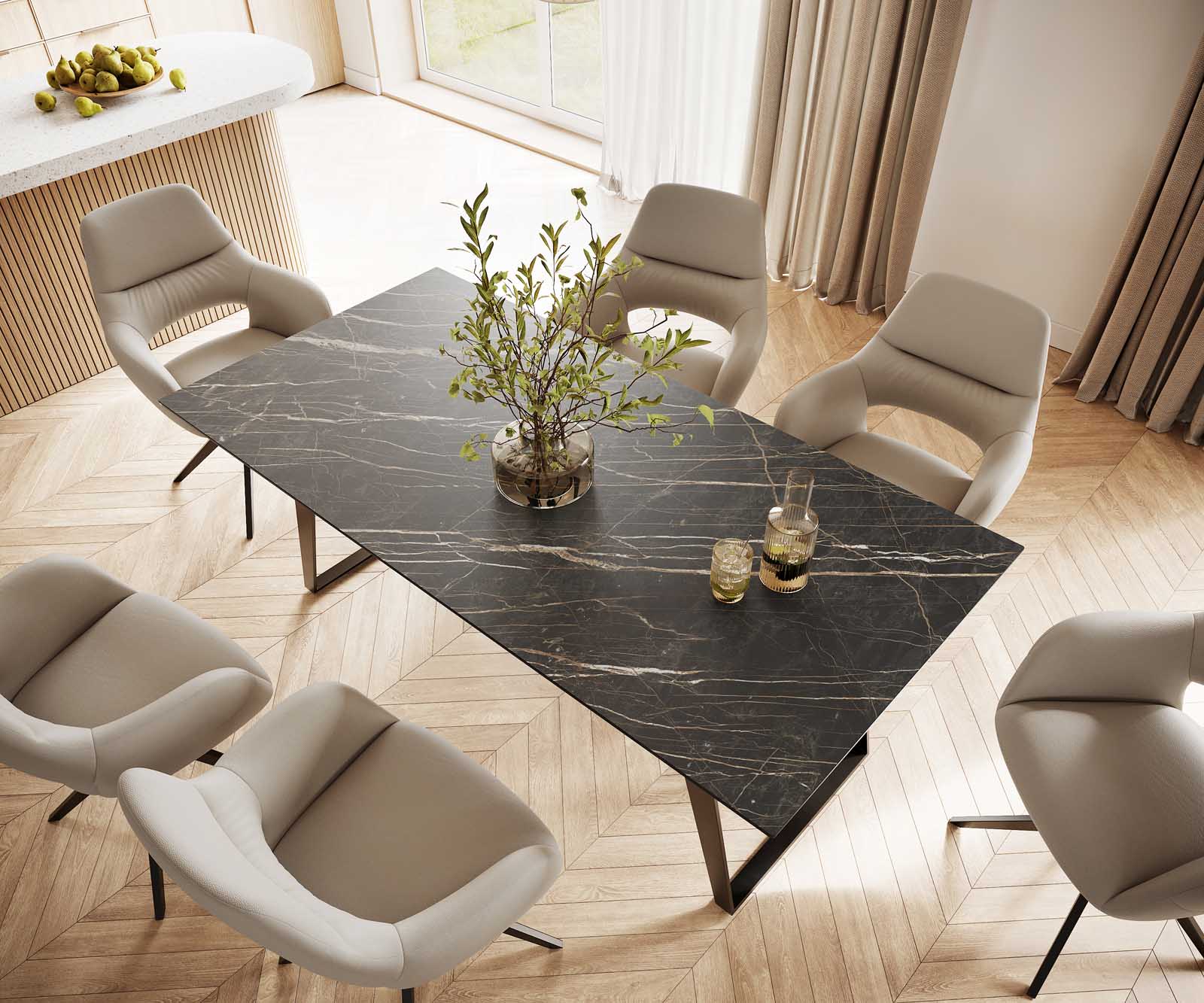 Stół do jadalni Edge 200x100 cm ceramika Laminam® Noir Desir brązowy metal pochylona rama czarna 3