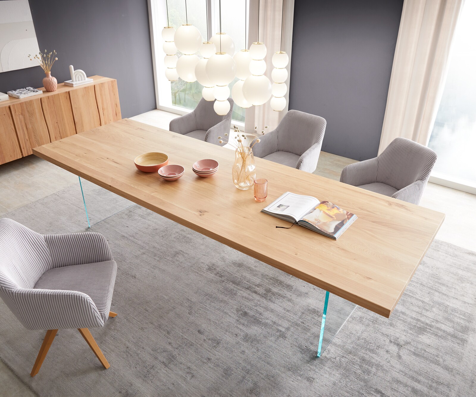Stół do jadalni Edge 300x100 dąb naturalny rama szklana 4