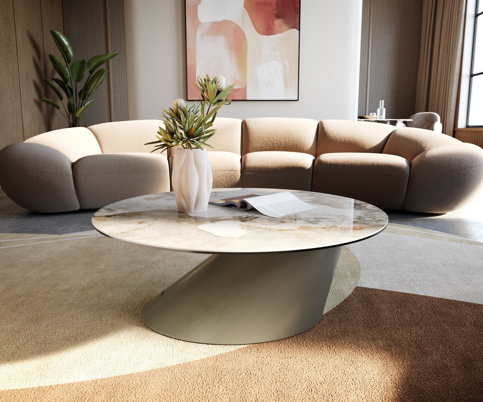 Stolik kawowy Edge okrągły 90x90 cm ceramika Minas Melange Conis metal w kolorze tytanowym 4